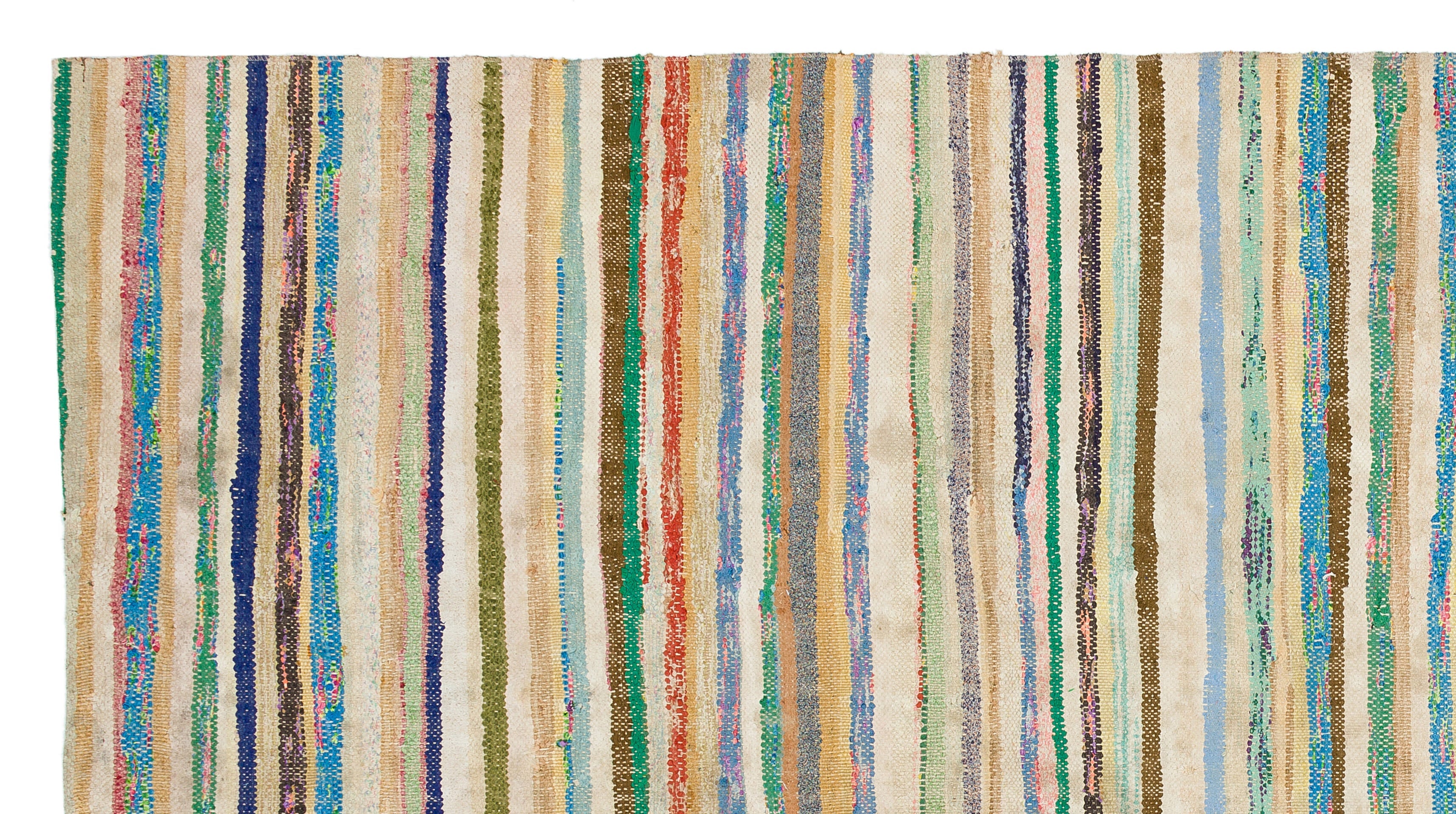 Girit Beige Striped Wool Handmade Area Rug 5'8" x 9'6"