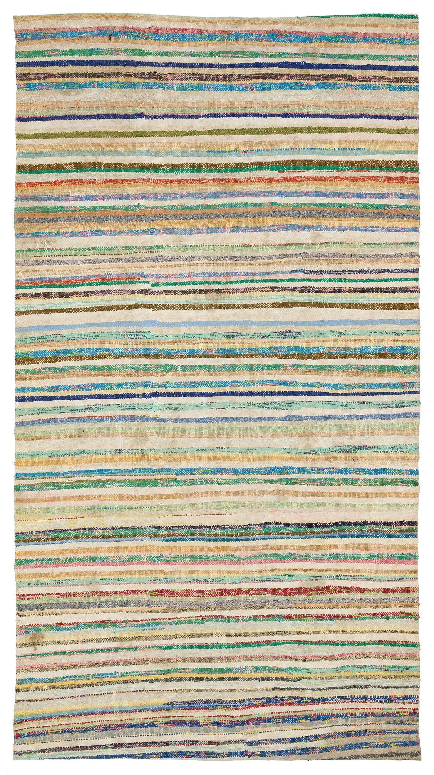Girit Beige Striped Wool Handmade Area Rug 5'8" x 9'6"