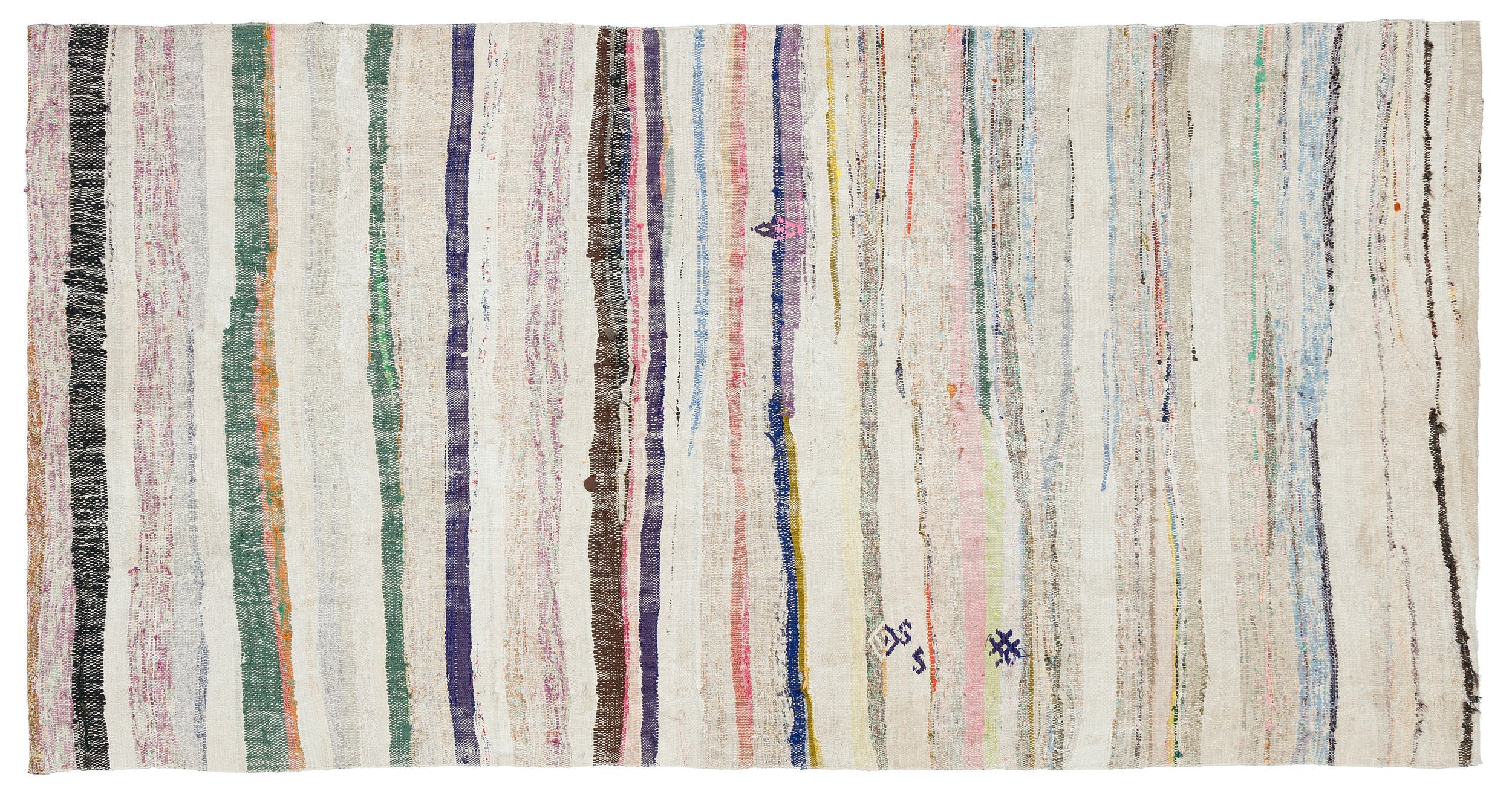 Girit Beige Striped Wool Handmade Area Rug 4'4" x 8'8"