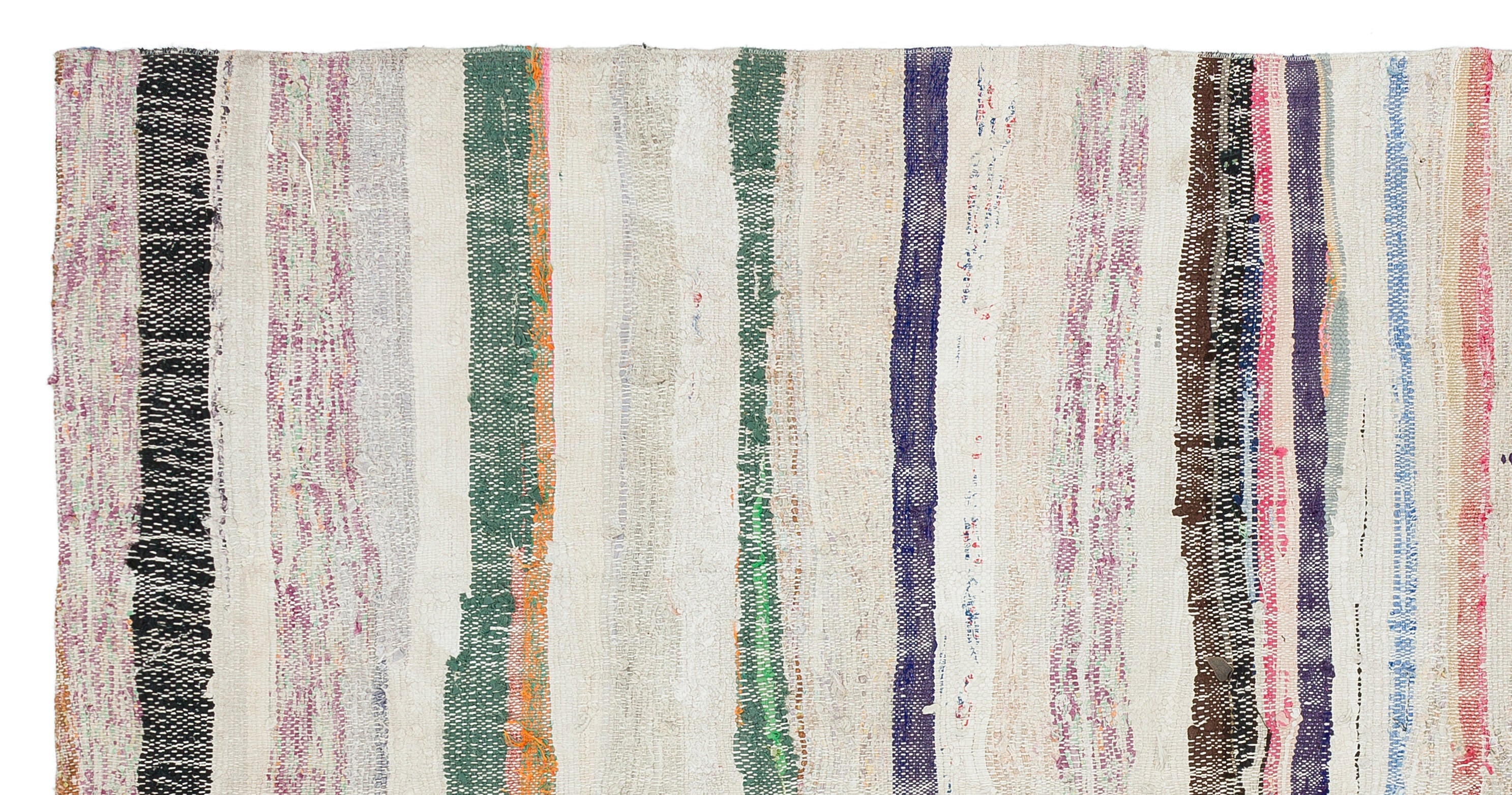 Girit Beige Striped Wool Handmade Area Rug 4'4" x 8'8"