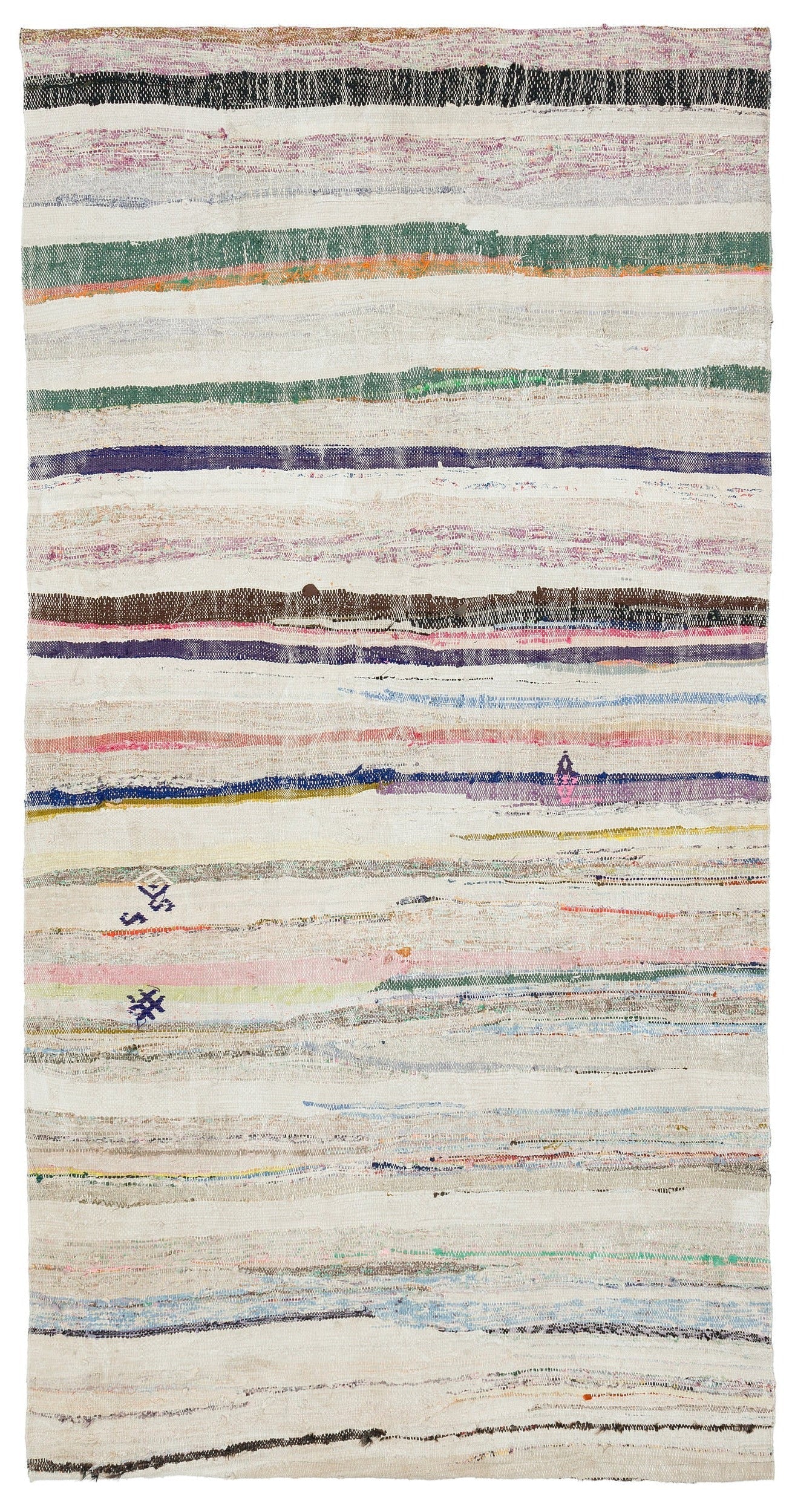 Girit Beige Striped Wool Handmade Area Rug 4'4" x 8'8"