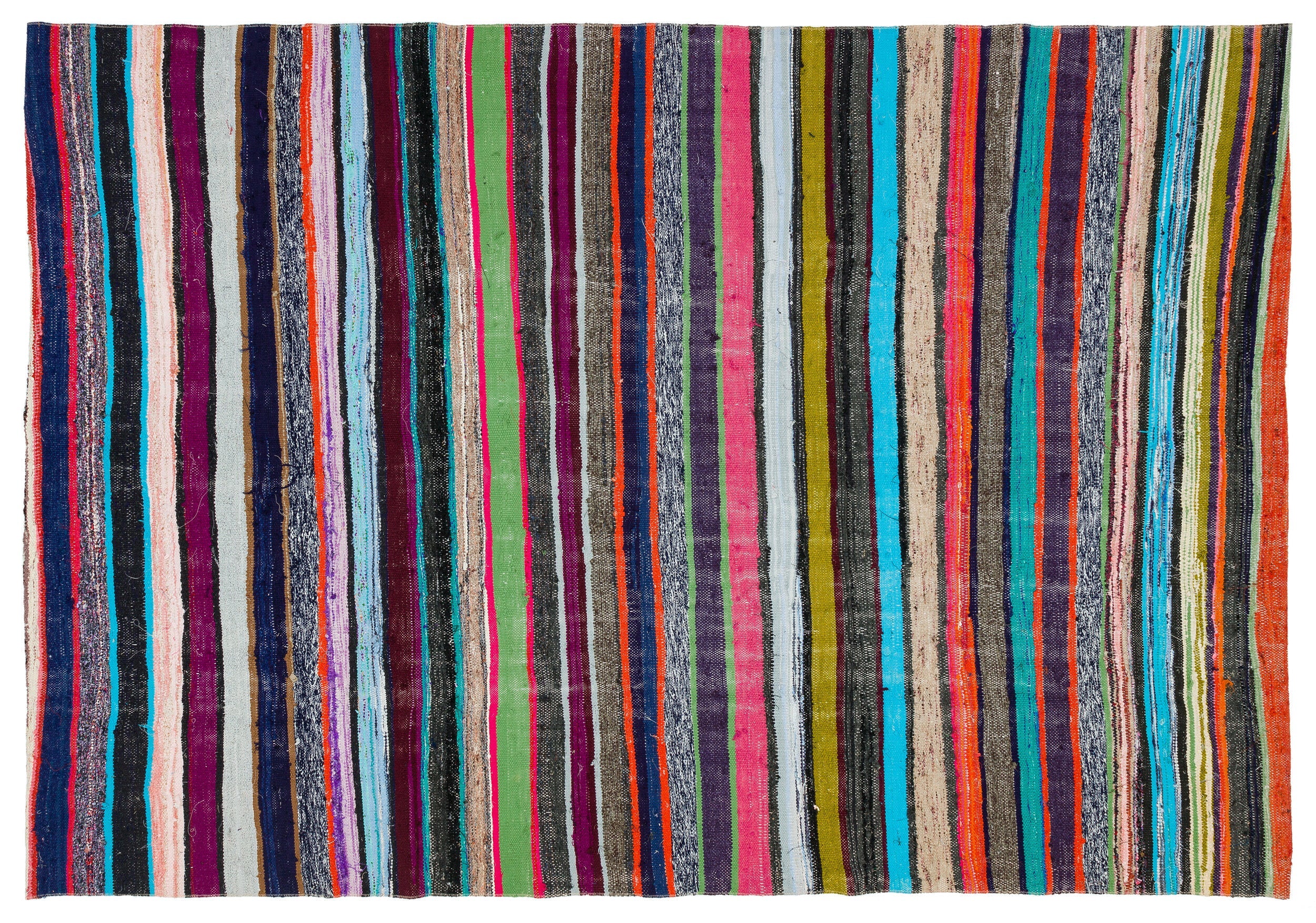 Girit Beige Striped Wool Handmade Area Rug 5'10" x 8'7"