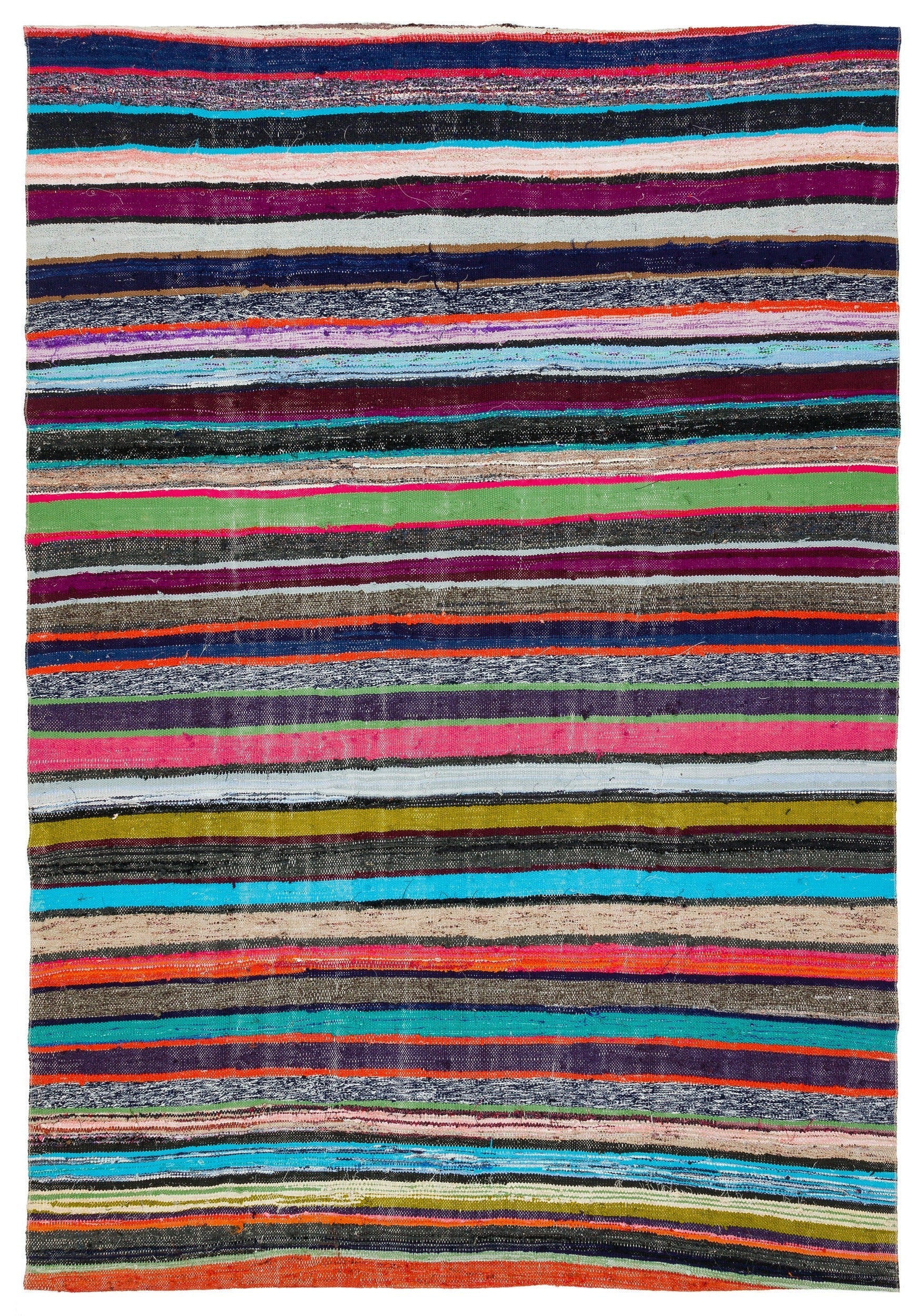 Girit Beige Striped Wool Handmade Area Rug 5'10" x 8'7"
