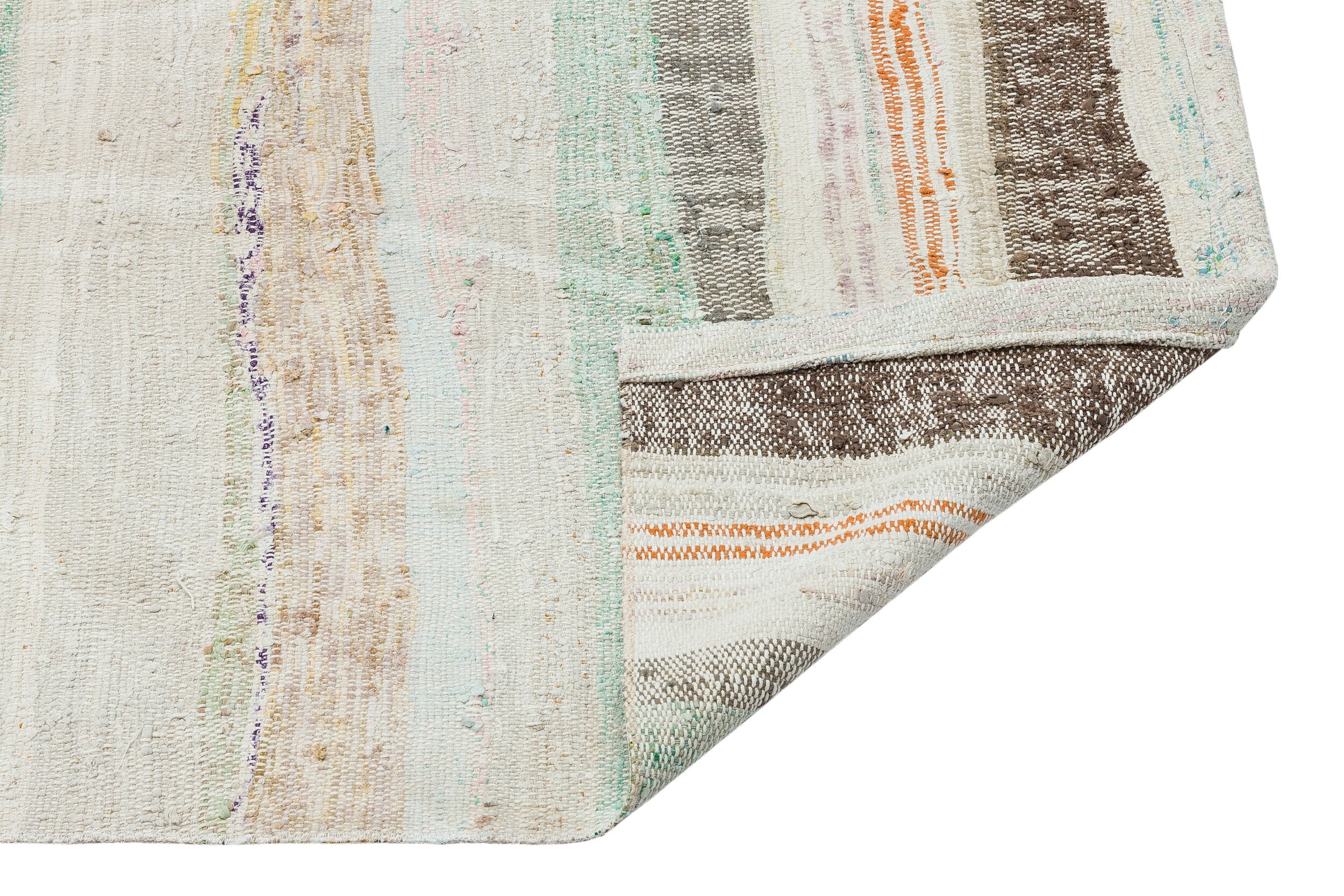 Girit Beige Striped Wool Handmade Area Rug 4'10" x 8'7"