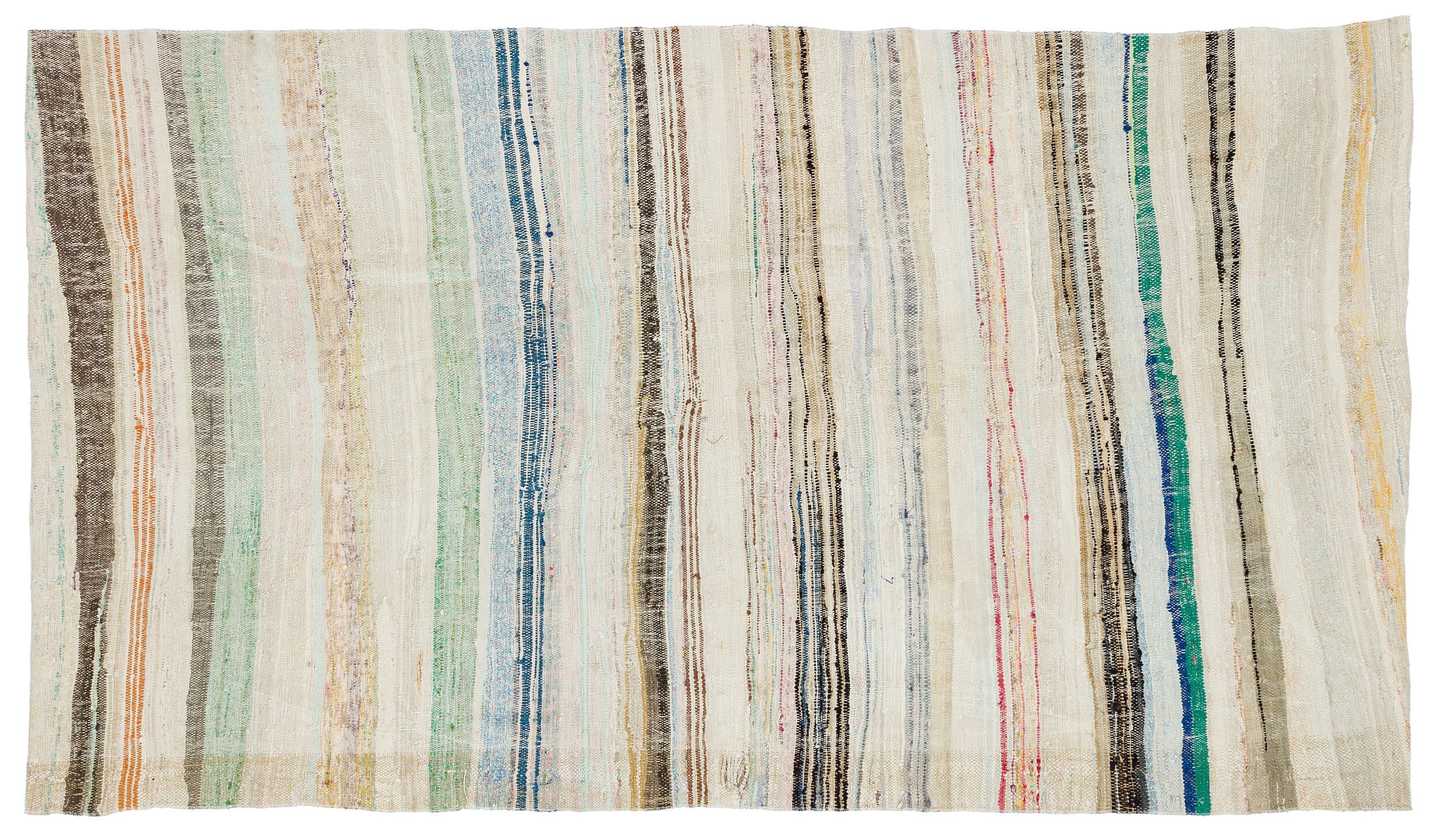 Girit Beige Striped Wool Handmade Area Rug 4'10" x 8'7"