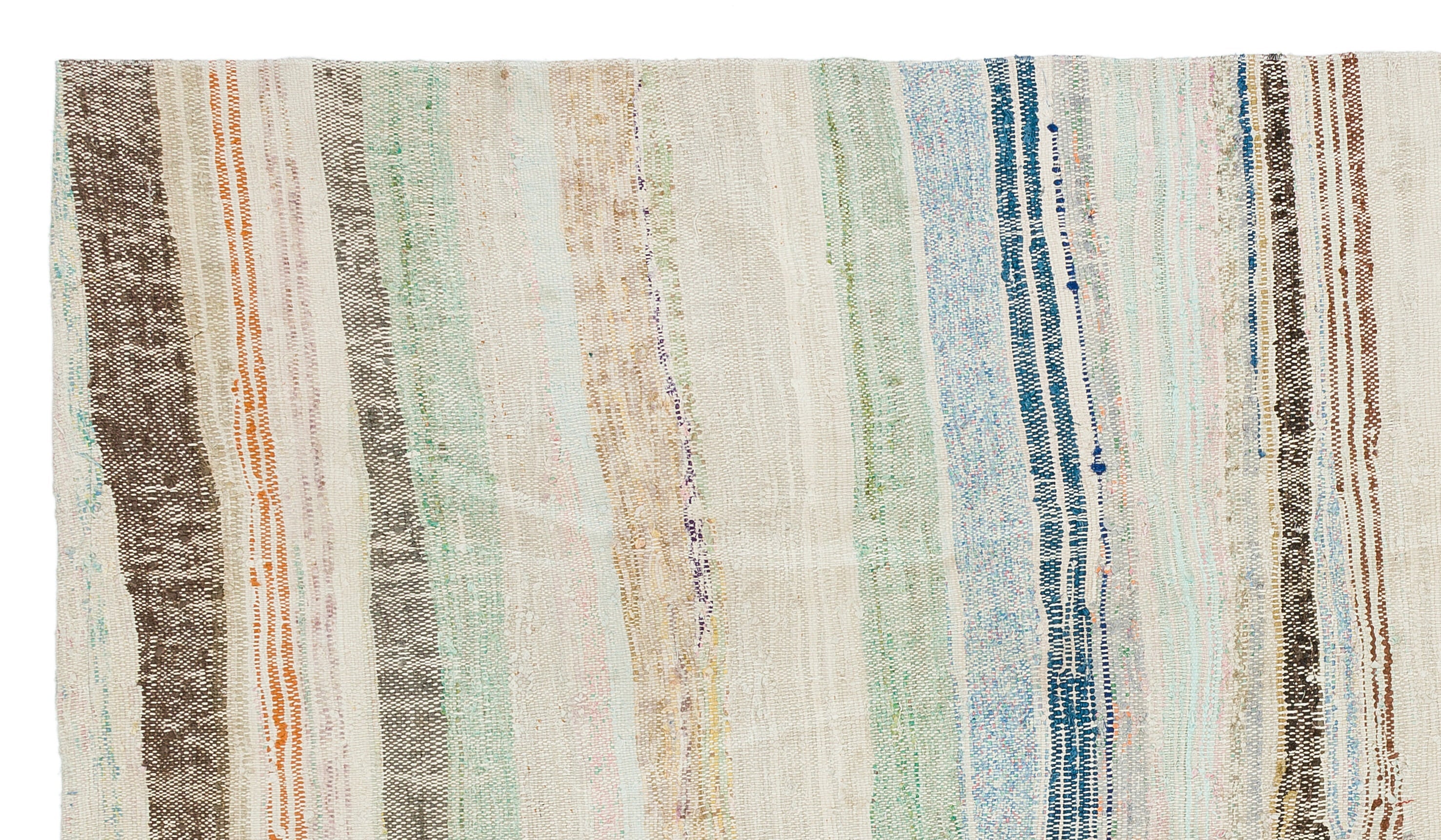 Girit Beige Striped Wool Handmade Area Rug 4'10" x 8'7"