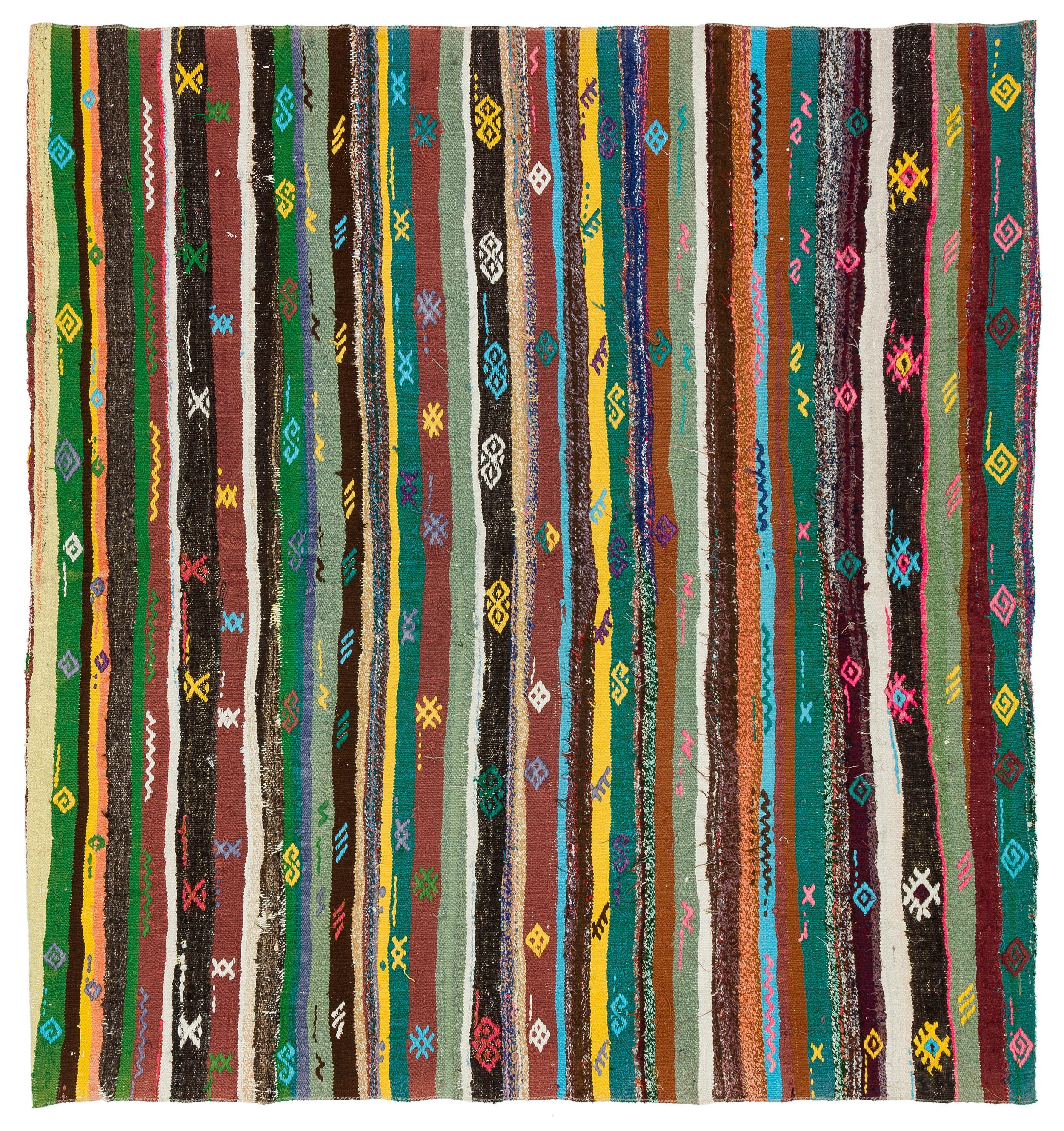 Girit Beige Striped Wool Handmade Area Rug 6'0" x 5'8"