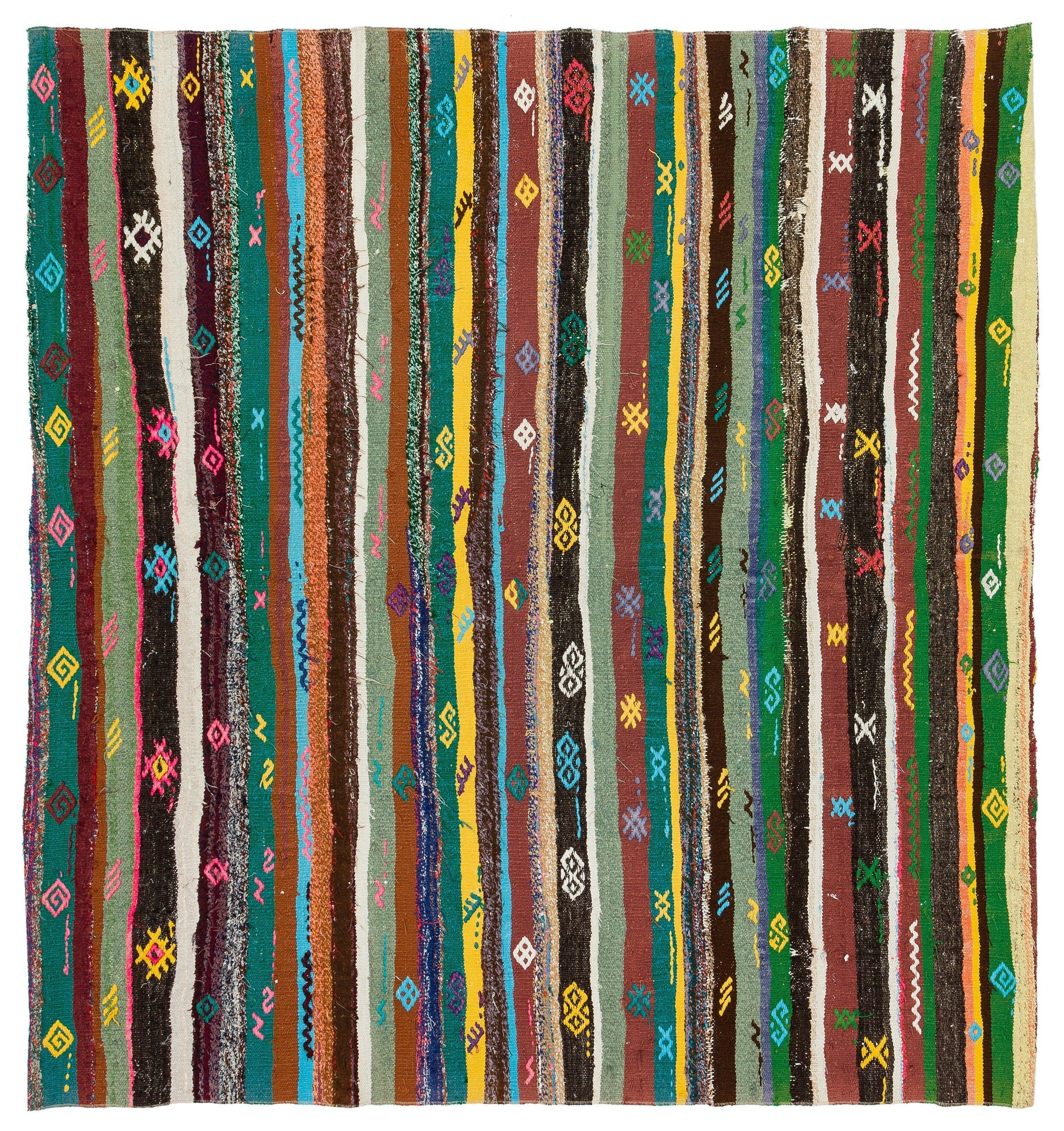 Girit Beige Striped Wool Handmade Area Rug 6'0" x 5'8"