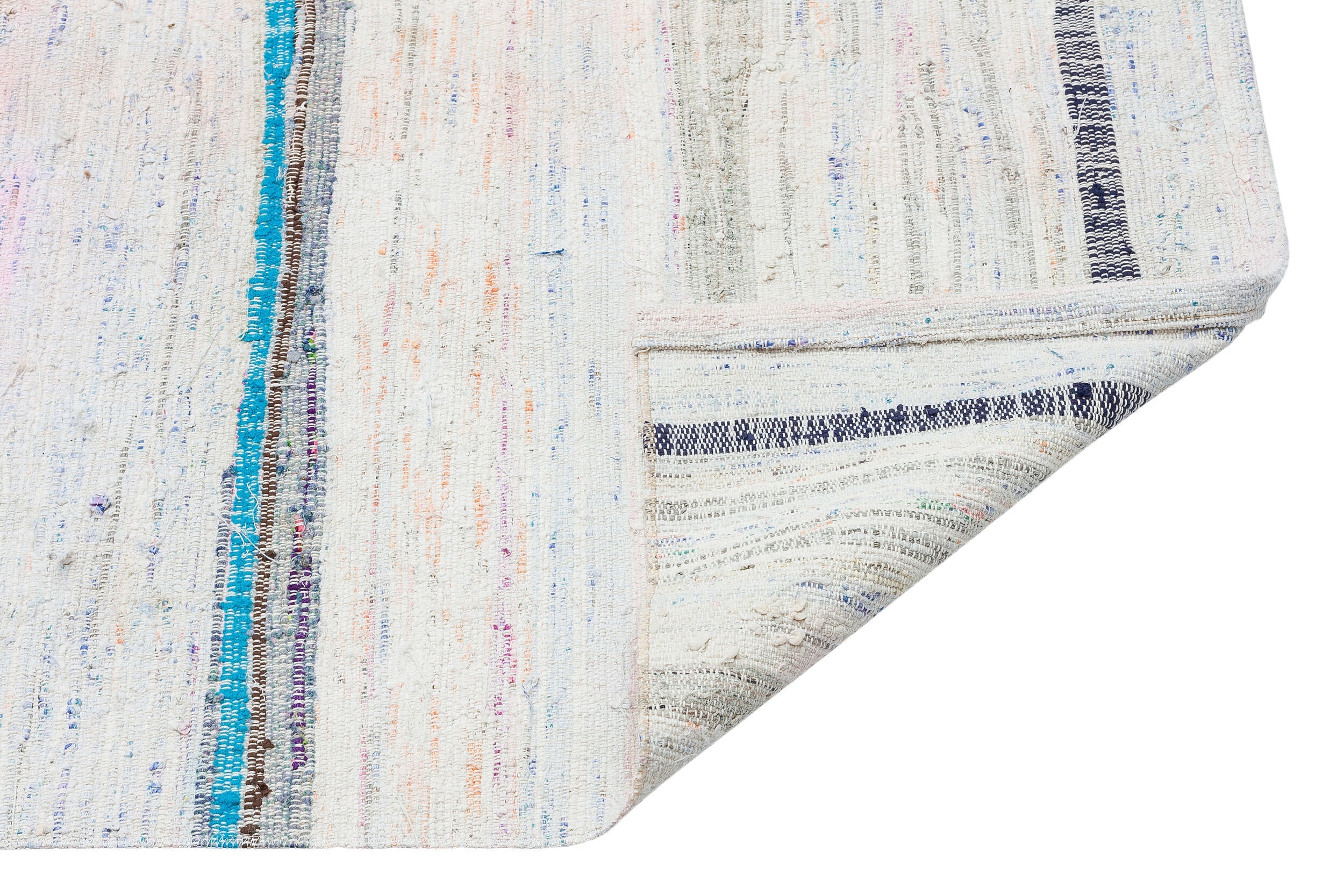 Girit Beige Striped Wool Handmade Area Rug 5'2" x 8'4"