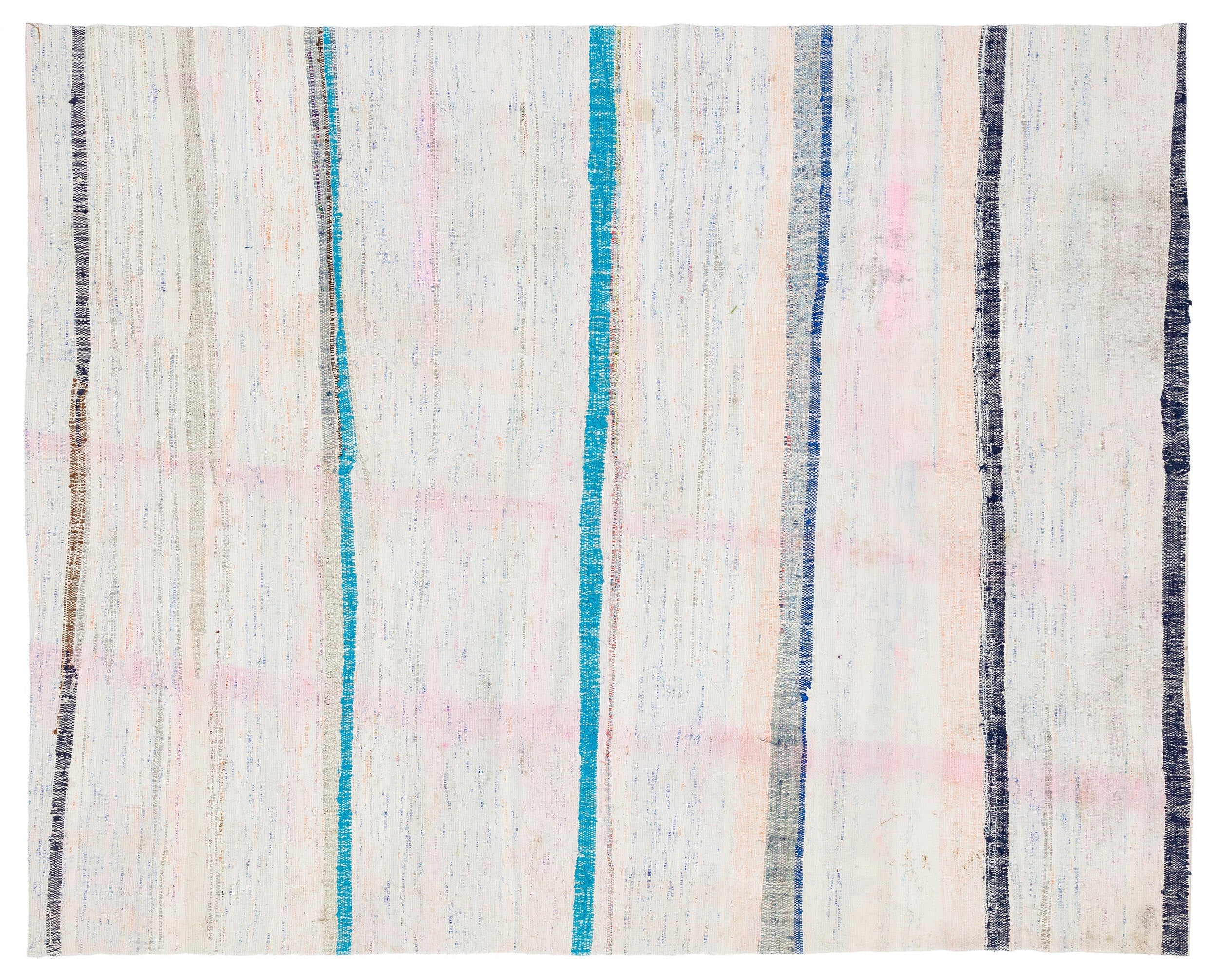 Girit Beige Striped Wool Handmade Area Rug 5'2" x 8'4"