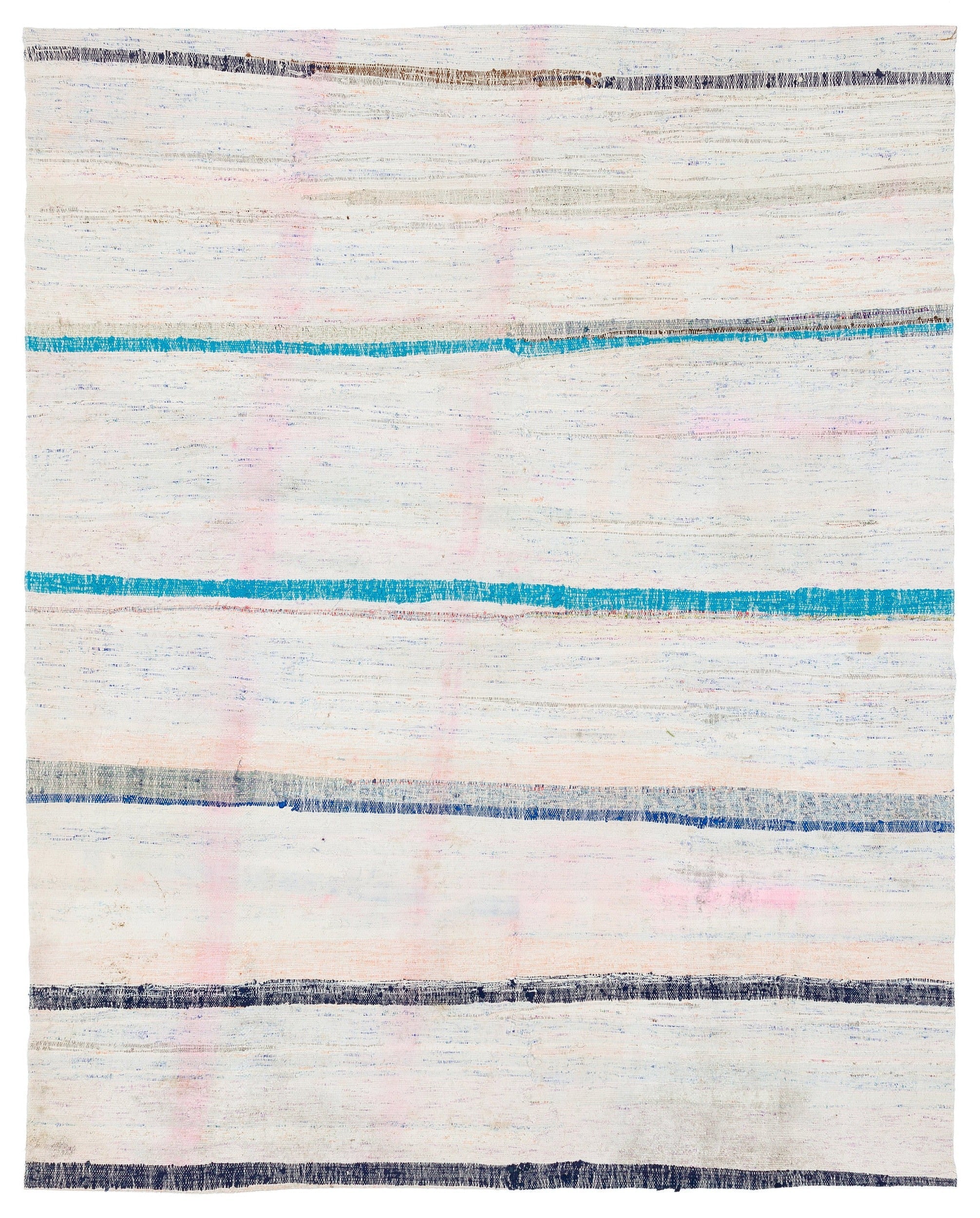 Girit Beige Striped Wool Handmade Area Rug 5'2" x 8'4"