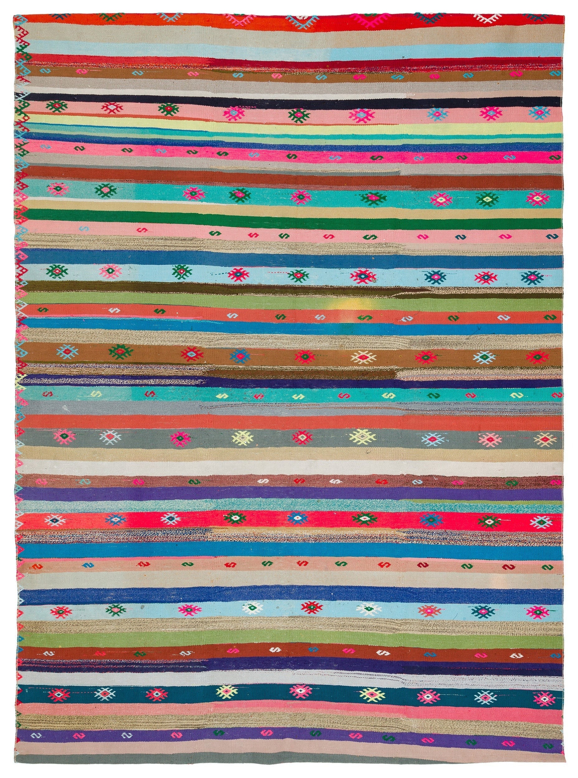 Girit Beige Striped Wool Handmade Area Rug 5'10" x 9'9"