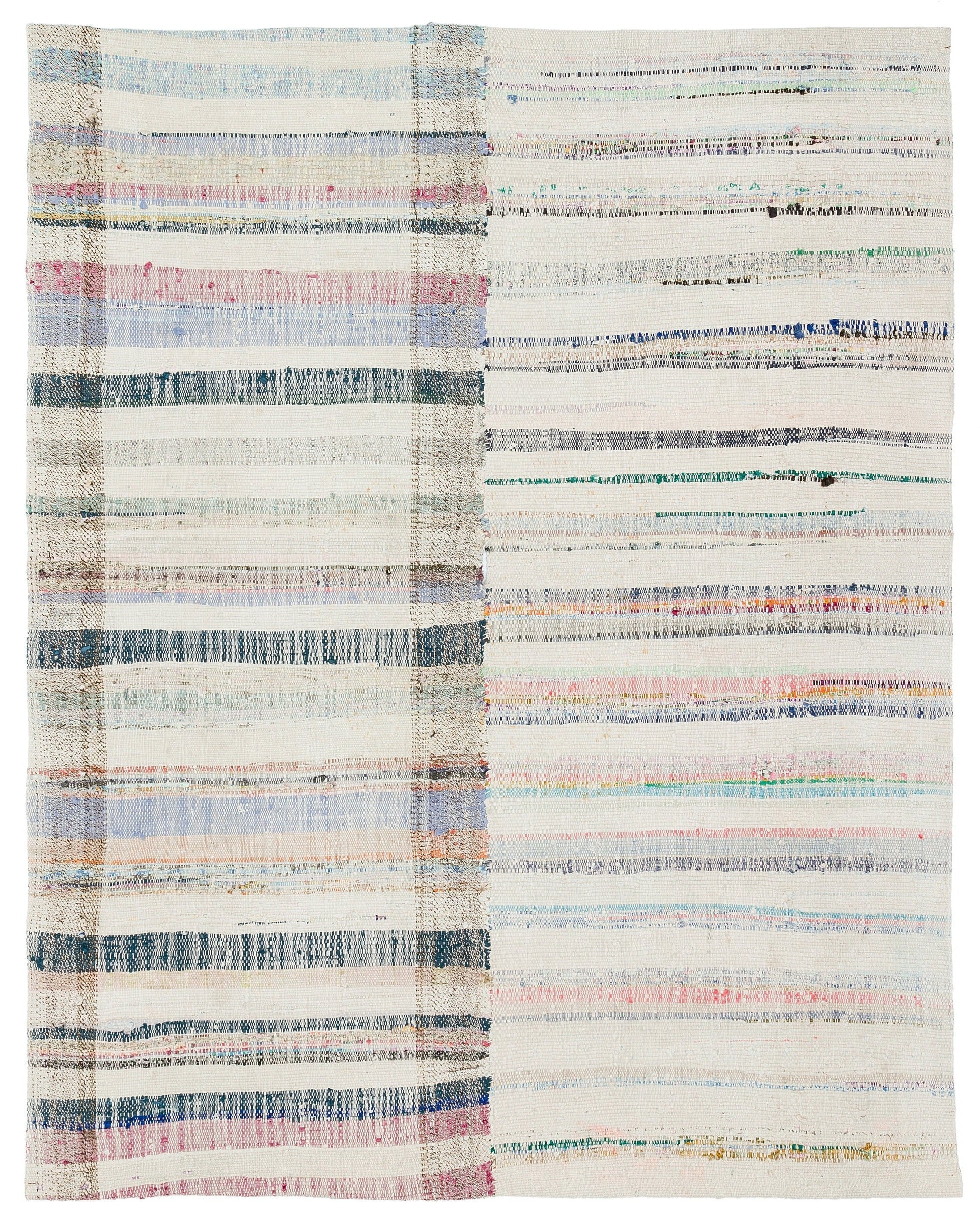 Girit Beige Striped Wool Handmade Area Rug 4'9" x 6'0"