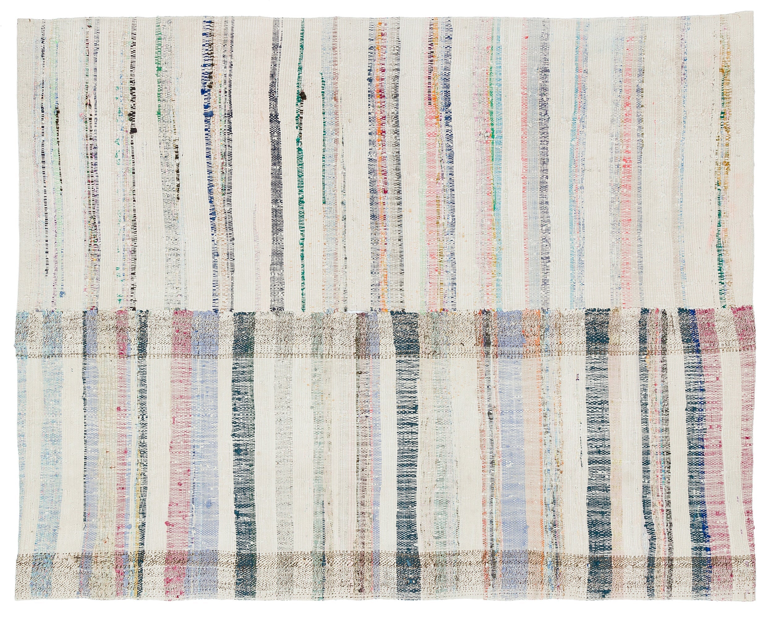 Girit Beige Striped Wool Handmade Area Rug 4'9" x 6'0"