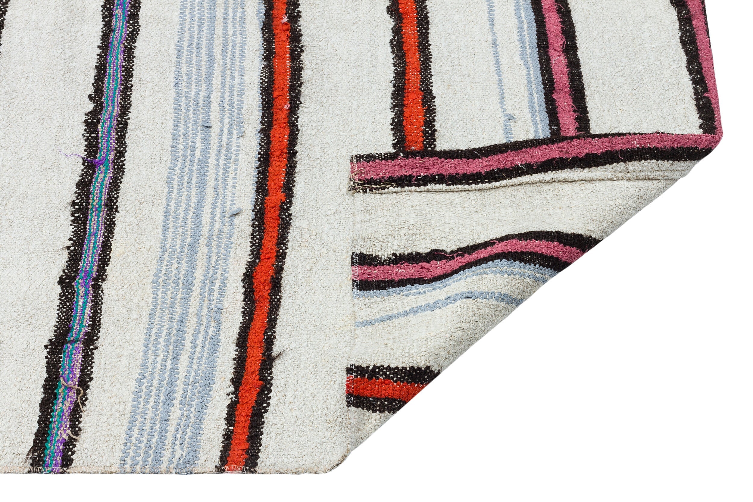 Girit Beige Striped Wool Handmade Area Rug 4'11" x 8'8"
