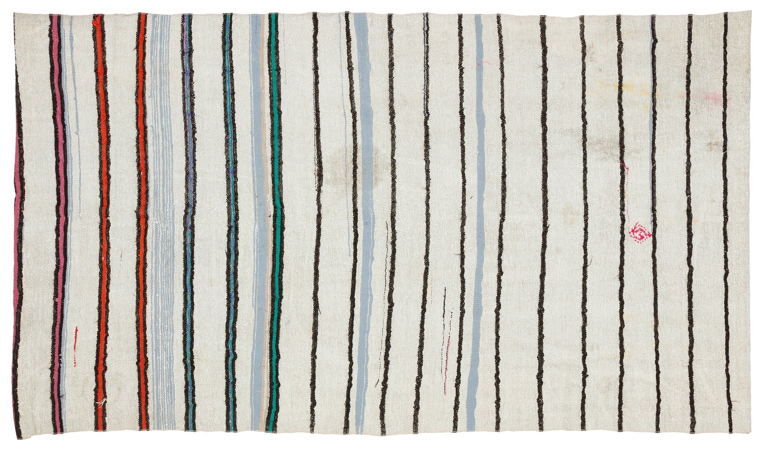 Girit Beige Striped Wool Handmade Area Rug 4'11" x 8'8"