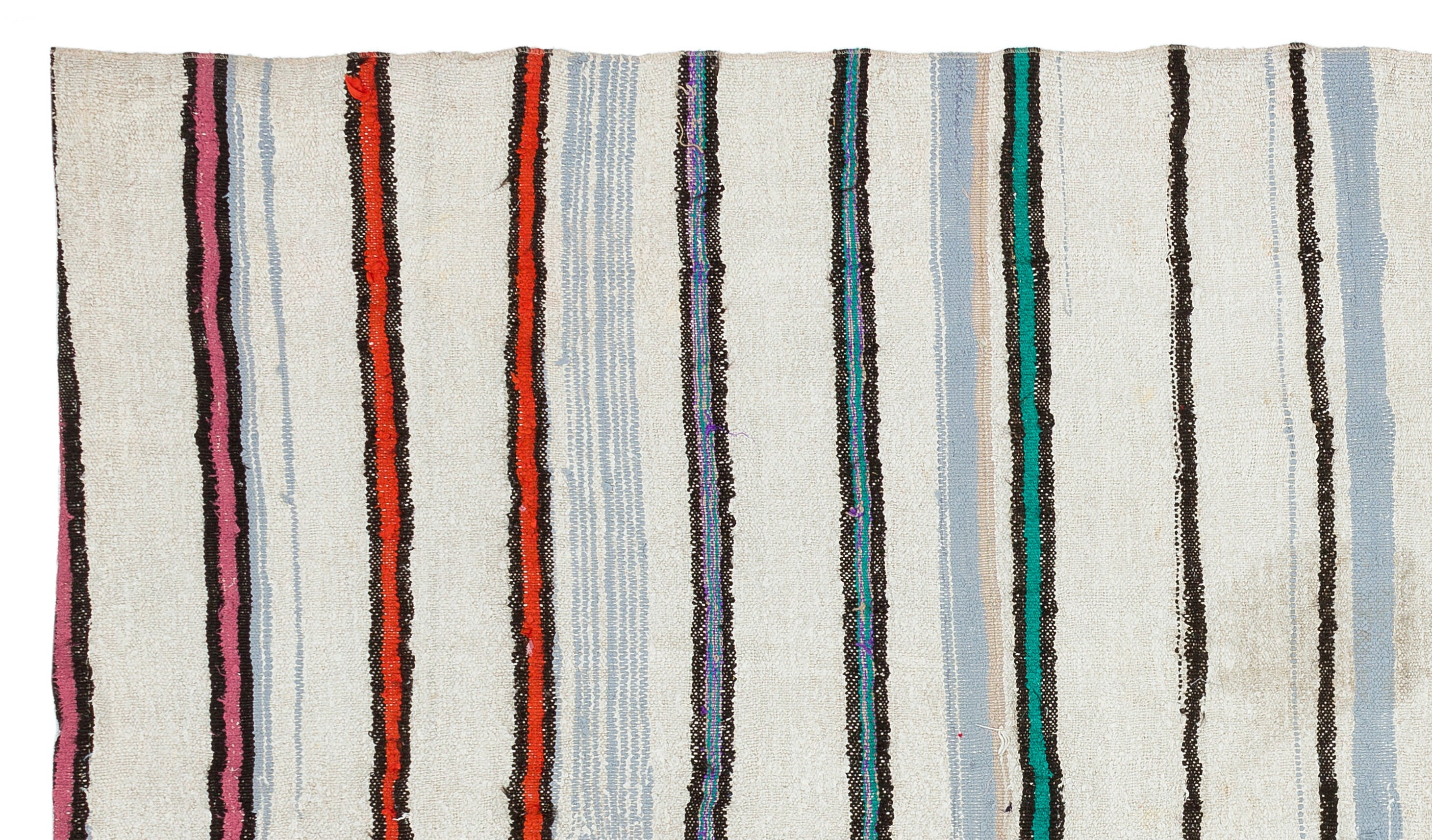 Girit Beige Striped Wool Handmade Area Rug 4'11" x 8'8"