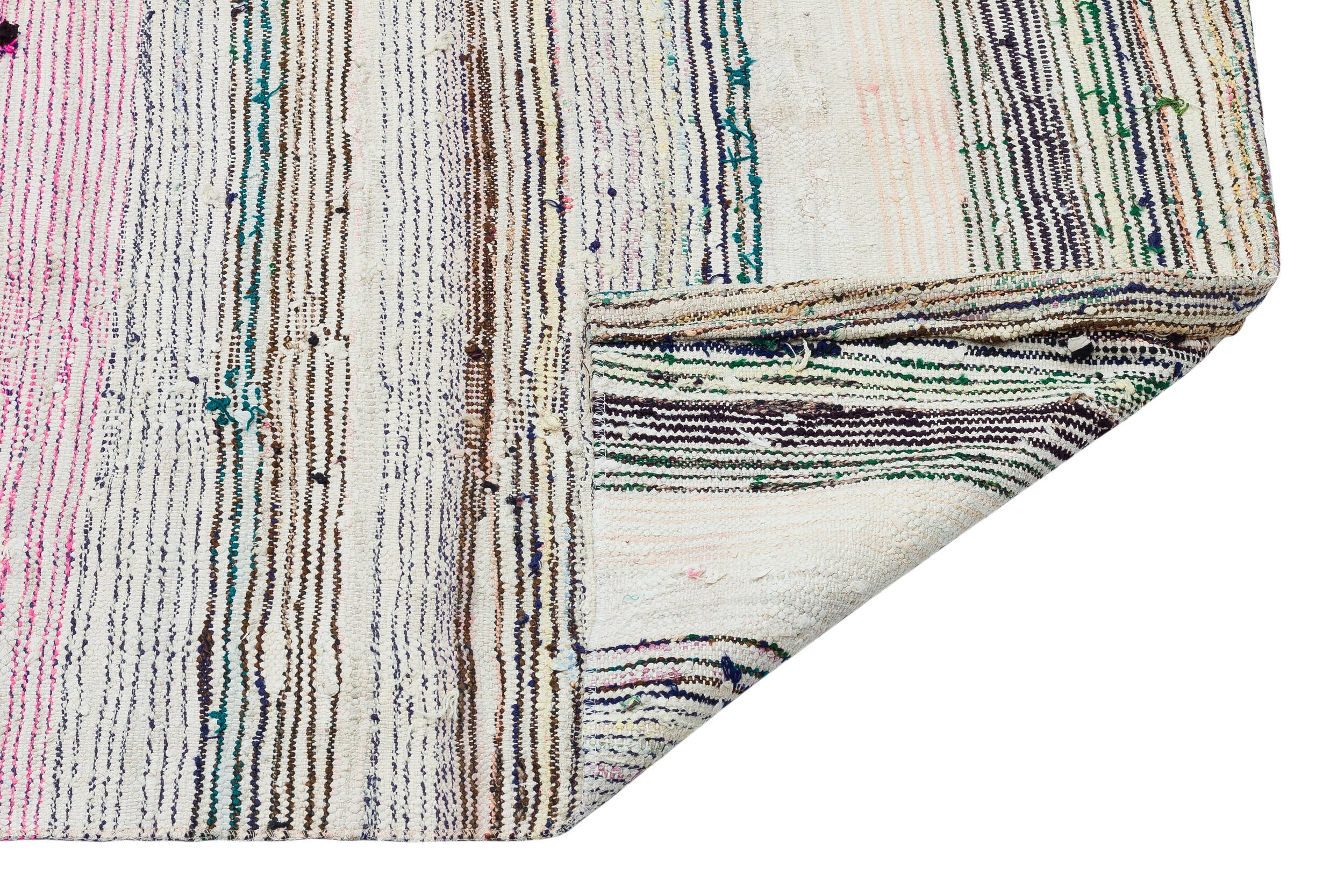 Girit Beige Striped Wool Handmade Area Rug 5'4" x 8'8"