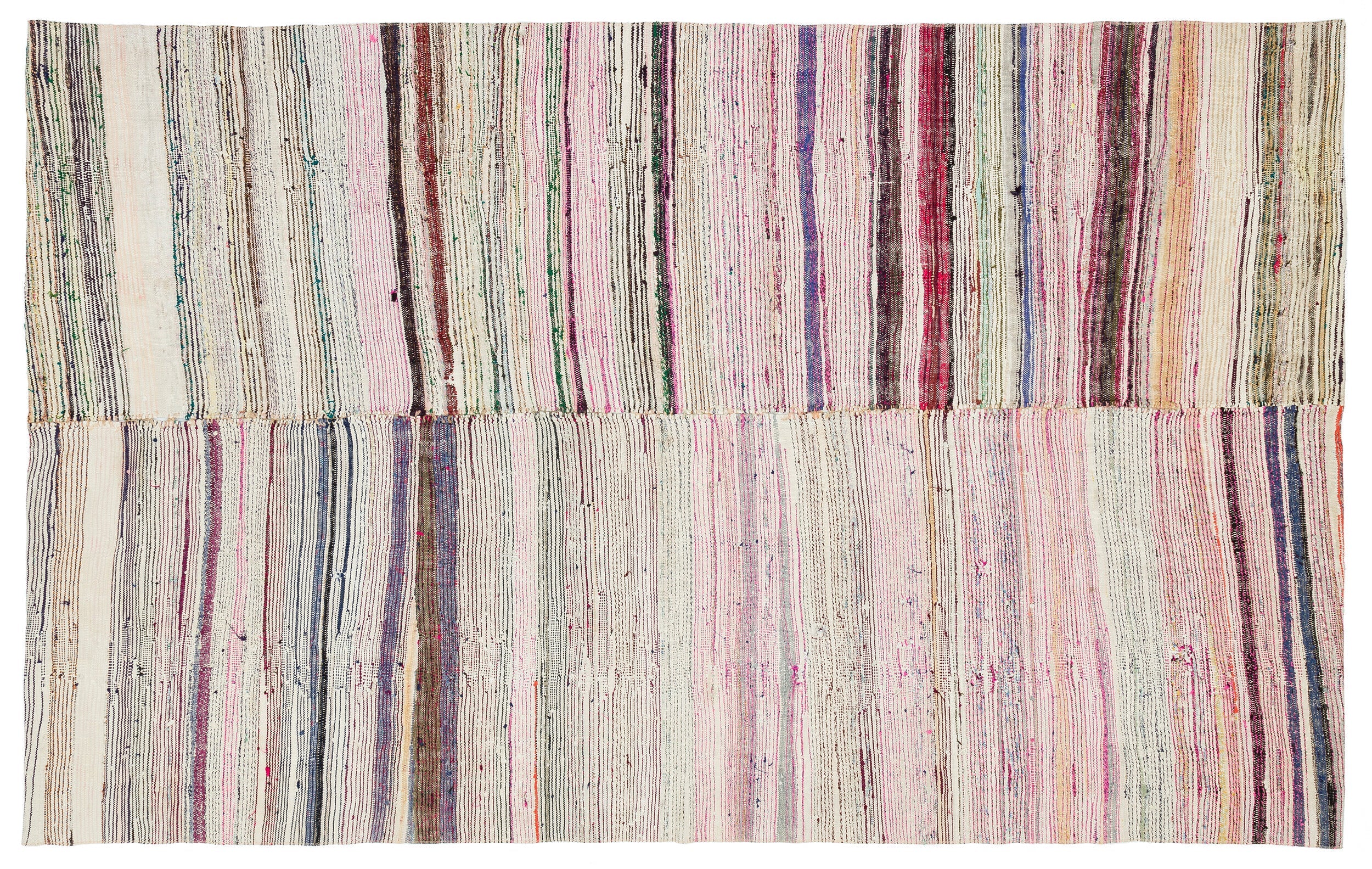 Girit Beige Striped Wool Handmade Area Rug 5'4" x 8'8"