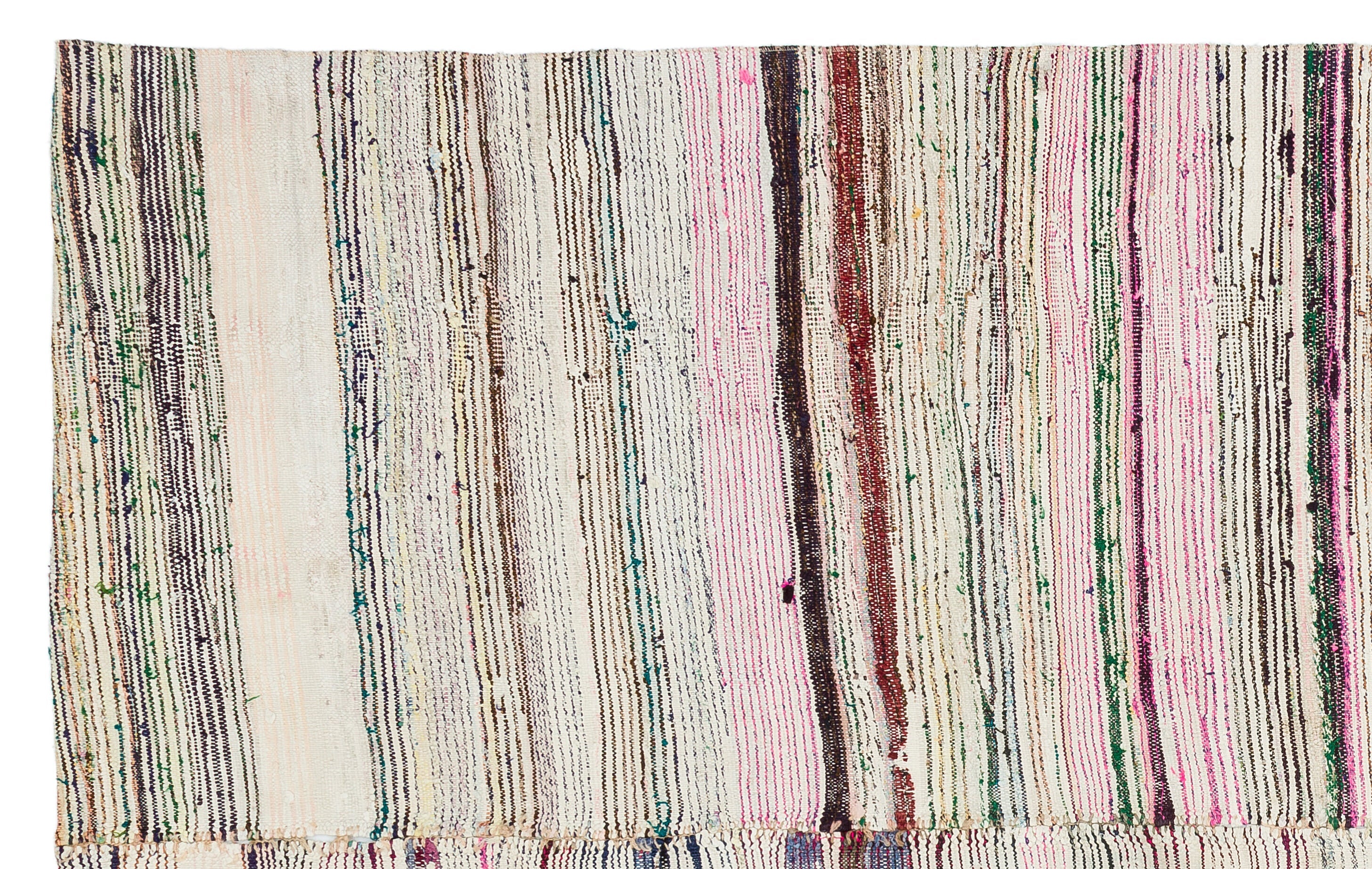Girit Beige Striped Wool Handmade Area Rug 5'4" x 8'8"