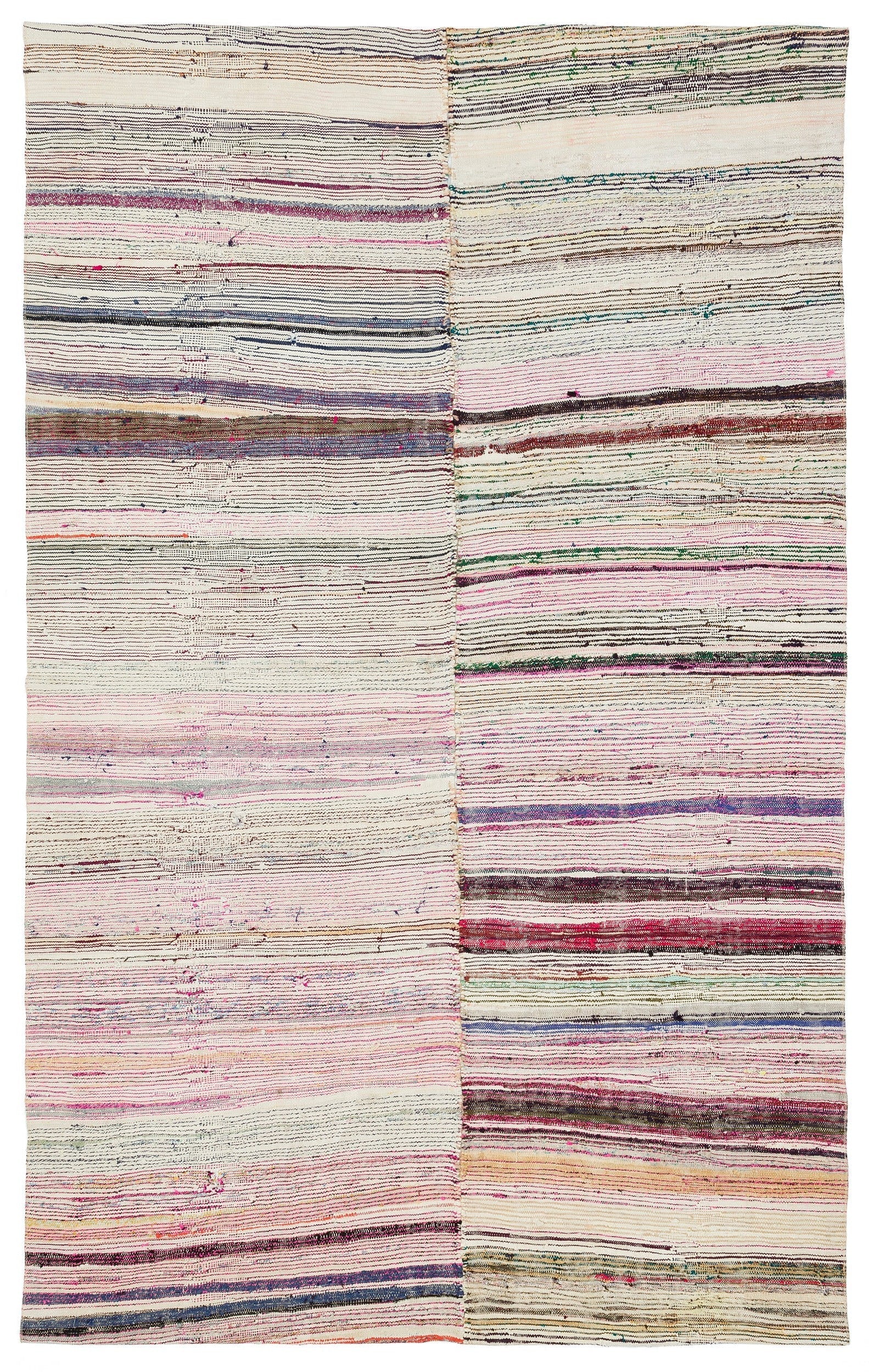 Girit Beige Striped Wool Handmade Area Rug 5'4" x 8'8"