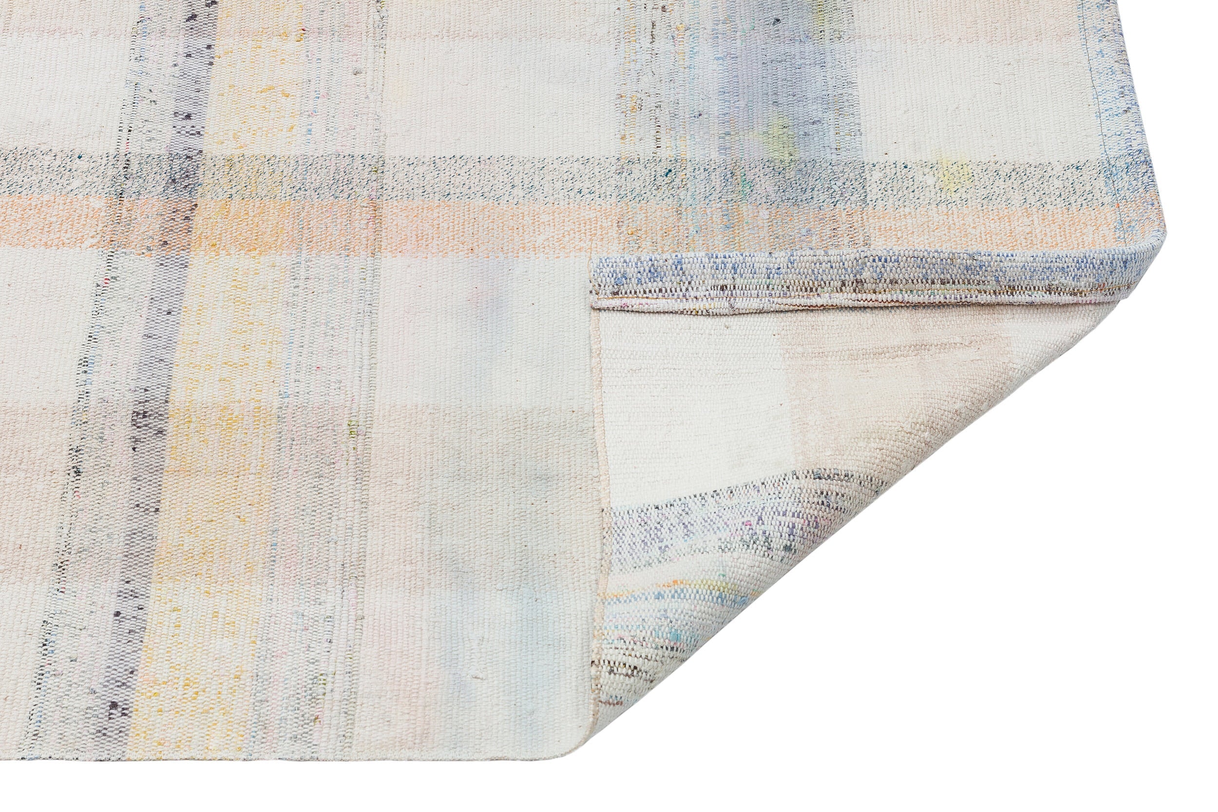 Girit Beige Striped Wool Handmade Area Rug 3'3" x 7'3"