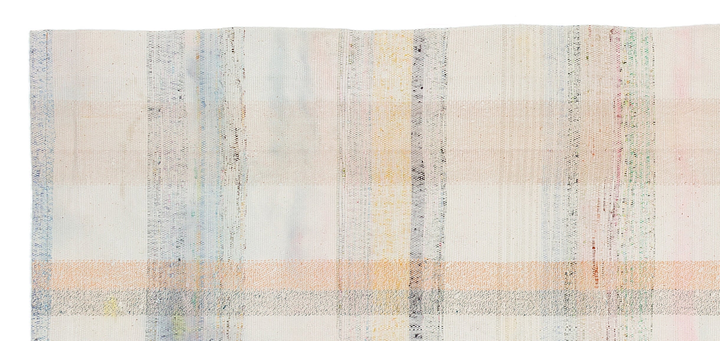 Girit Beige Striped Wool Handmade Area Rug 3'3" x 7'3"