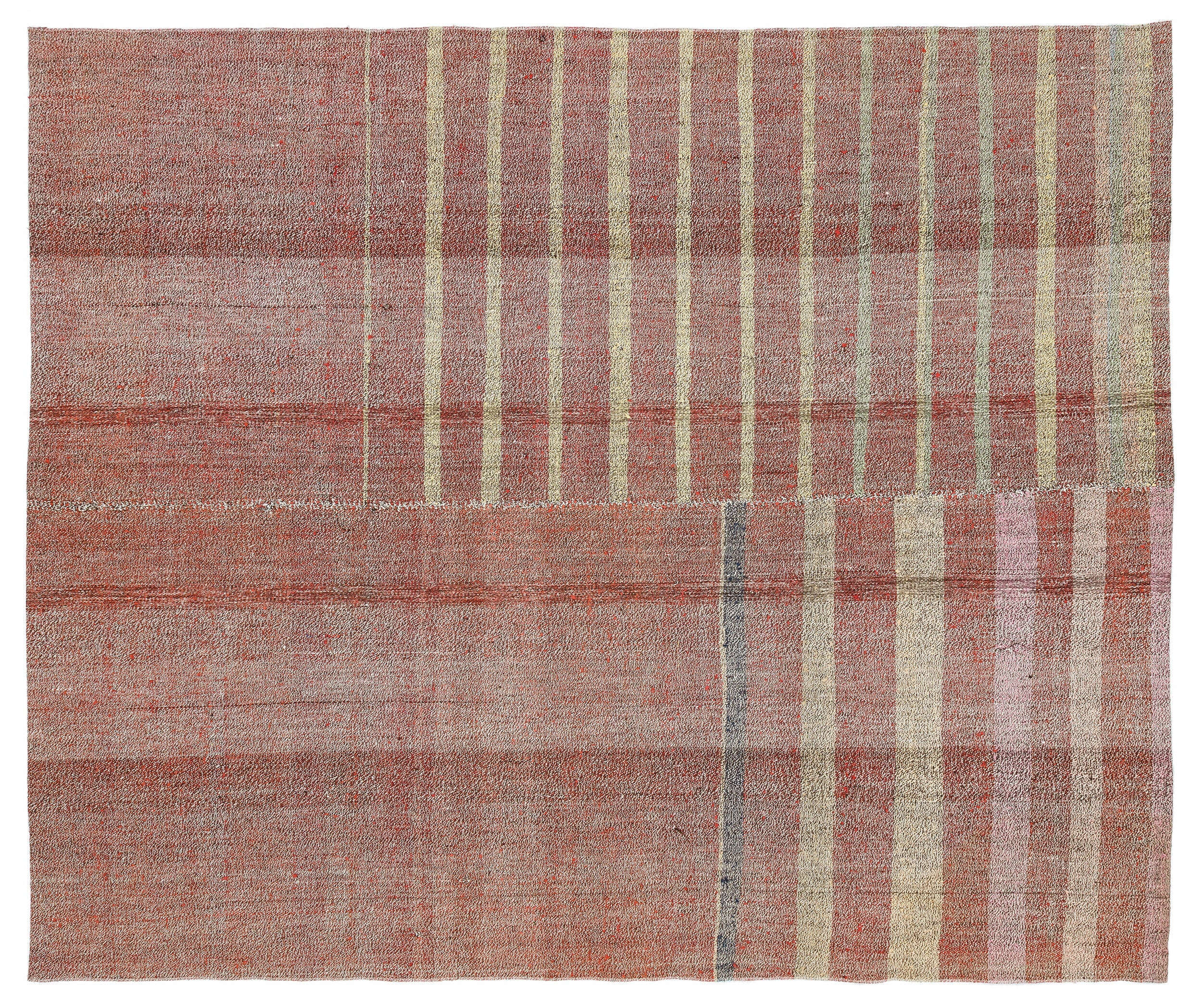 Girit Beige Striped Wool Handmade Area Rug 5'3" x 8'4"