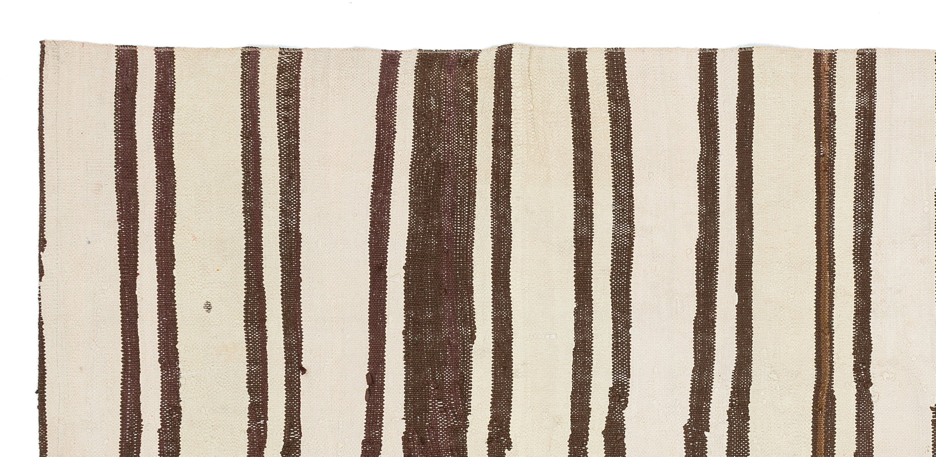 Girit Beige Striped Wool Handmade Area Rug 4'3" x 8'11"