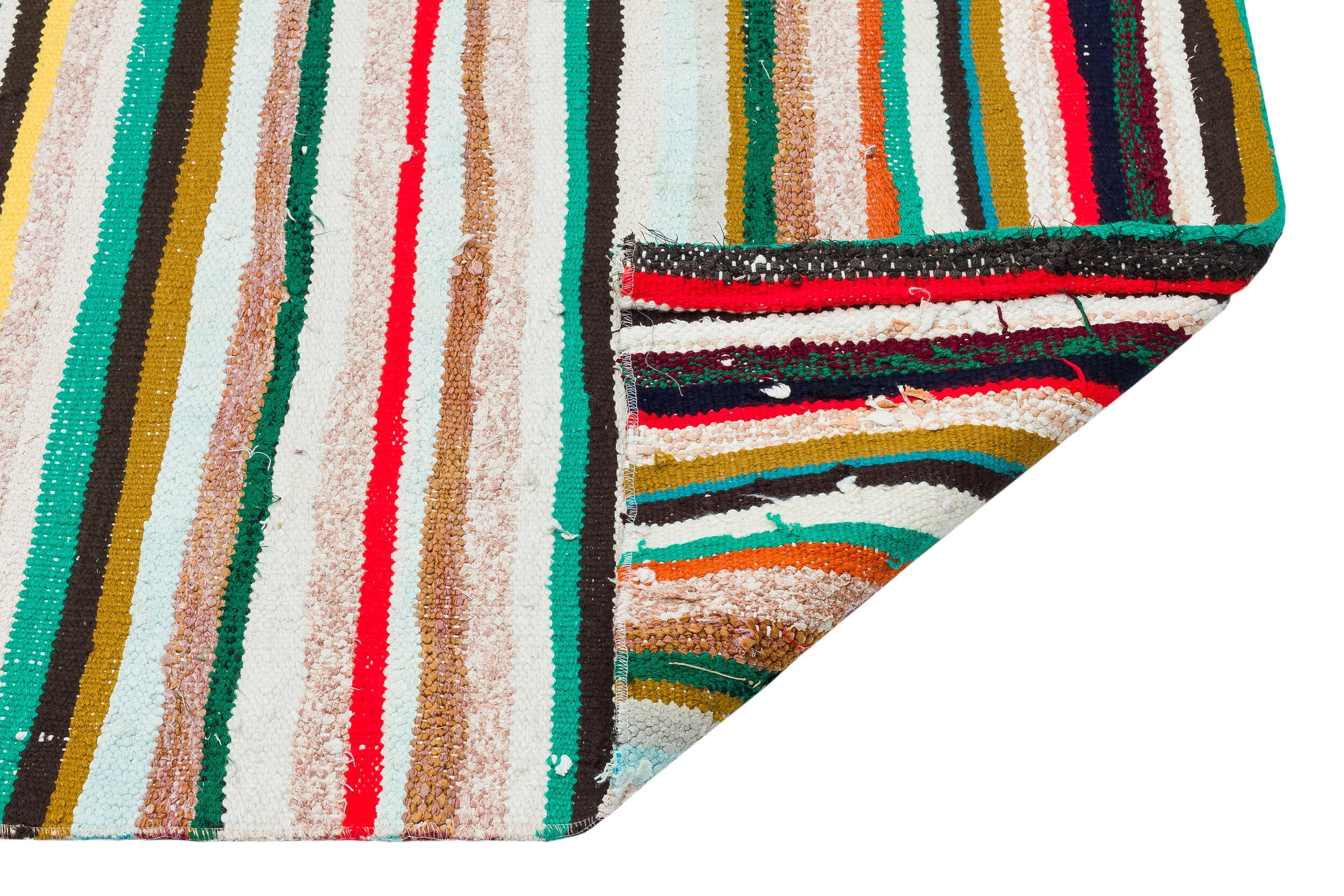 Girit White Striped Wool Handmade Area Rug 3'5" x 7'1"