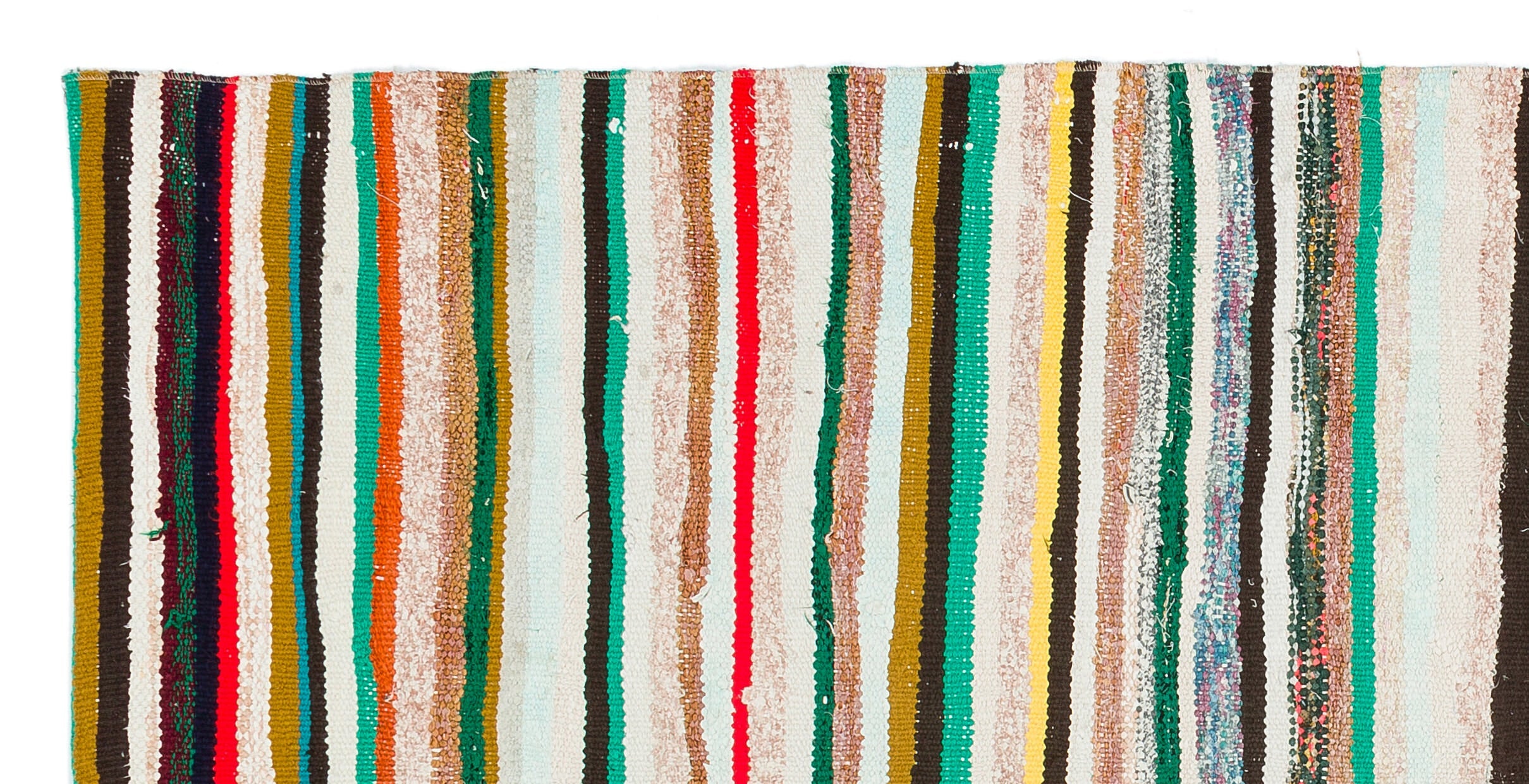 Girit White Striped Wool Handmade Area Rug 3'5" x 7'1"