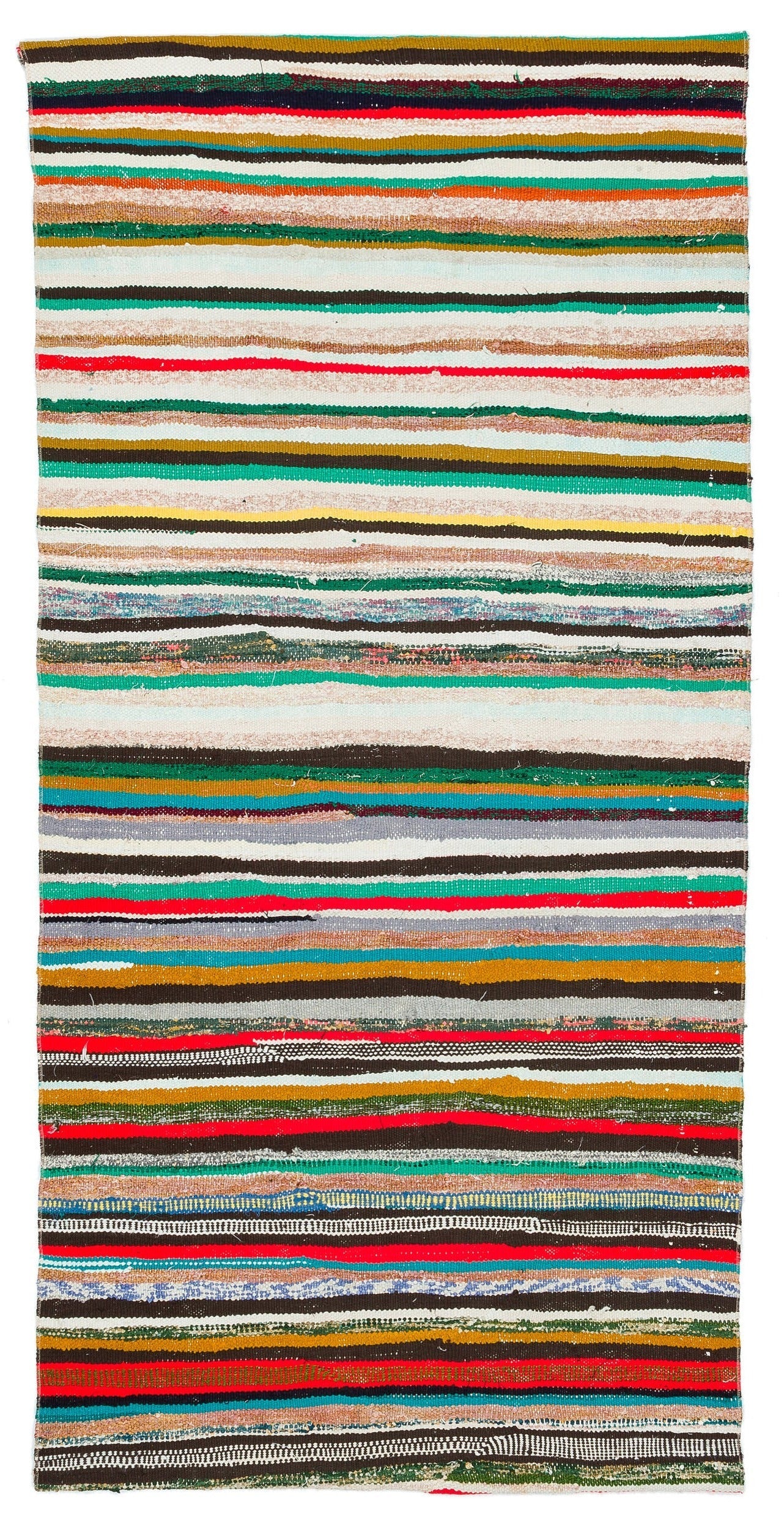 Girit White Striped Wool Handmade Area Rug 3'5" x 7'1"