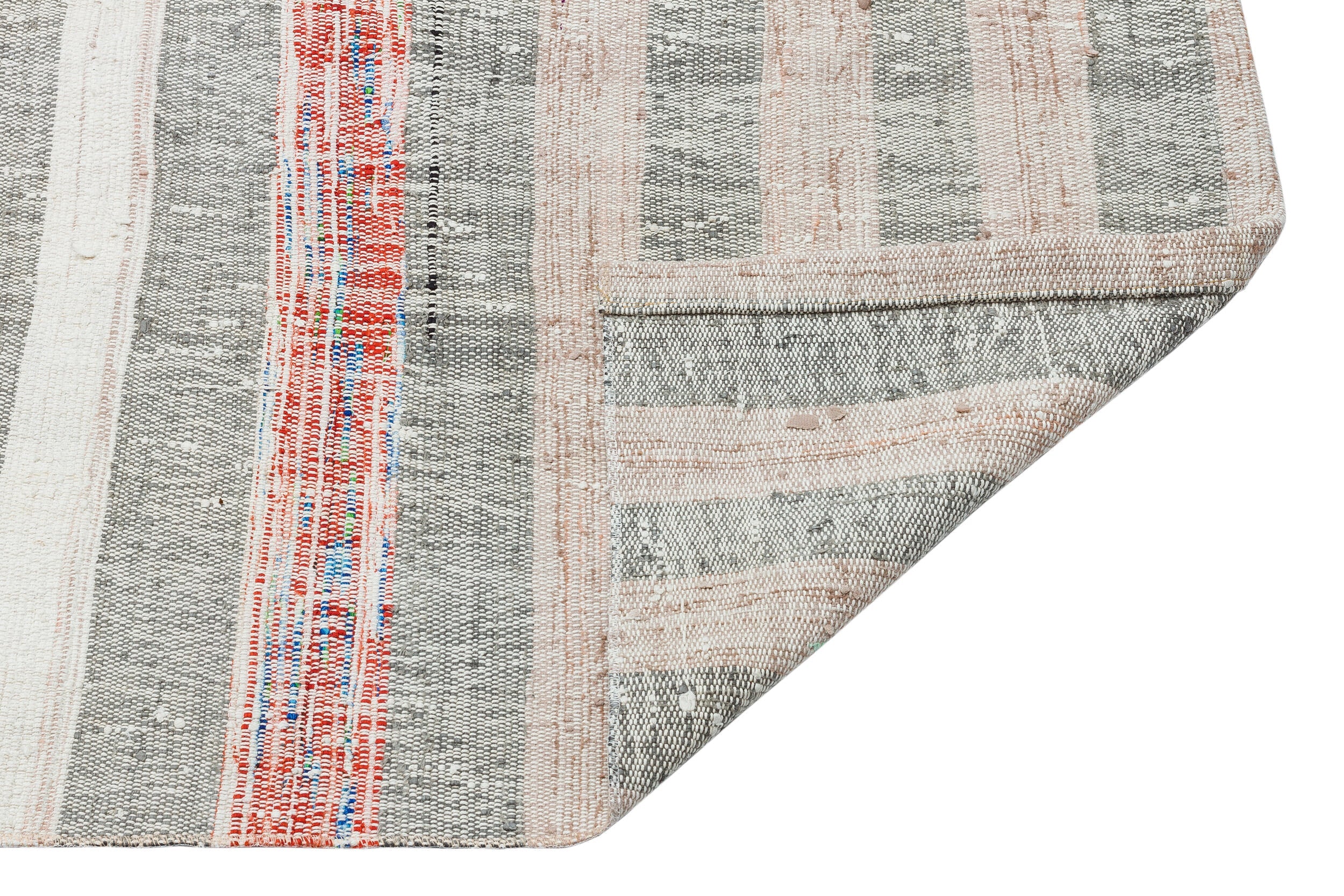 Girit Beige Striped Wool Handmade Area Rug 6'8" x 9'2"