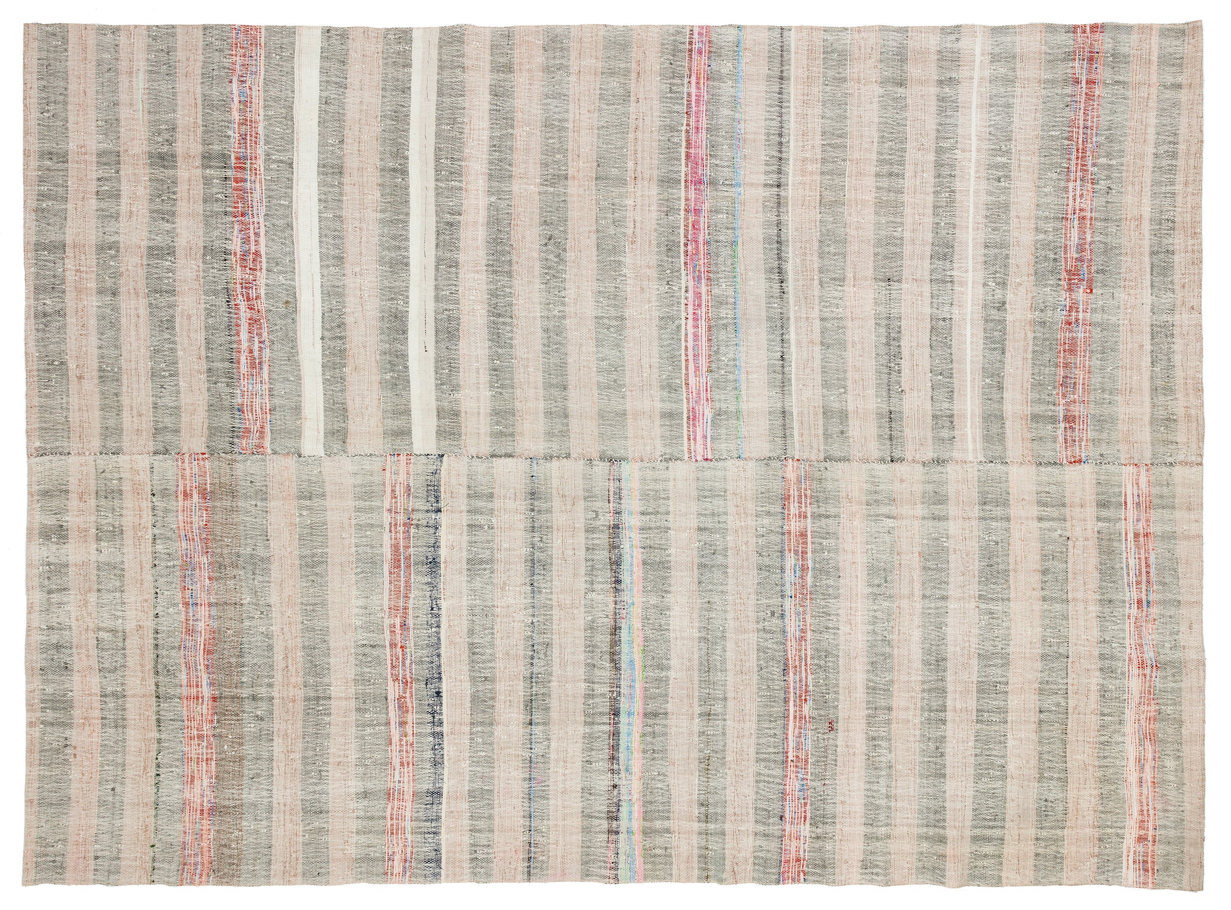 Girit Beige Striped Wool Handmade Area Rug 6'8" x 9'2"