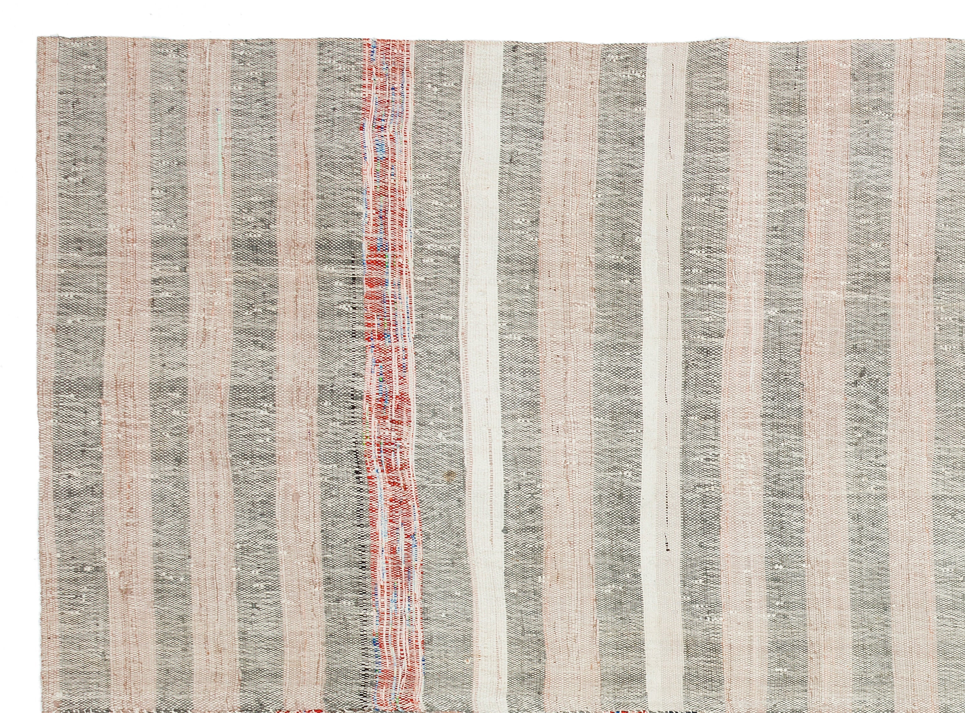 Girit Beige Striped Wool Handmade Area Rug 6'8" x 9'2"