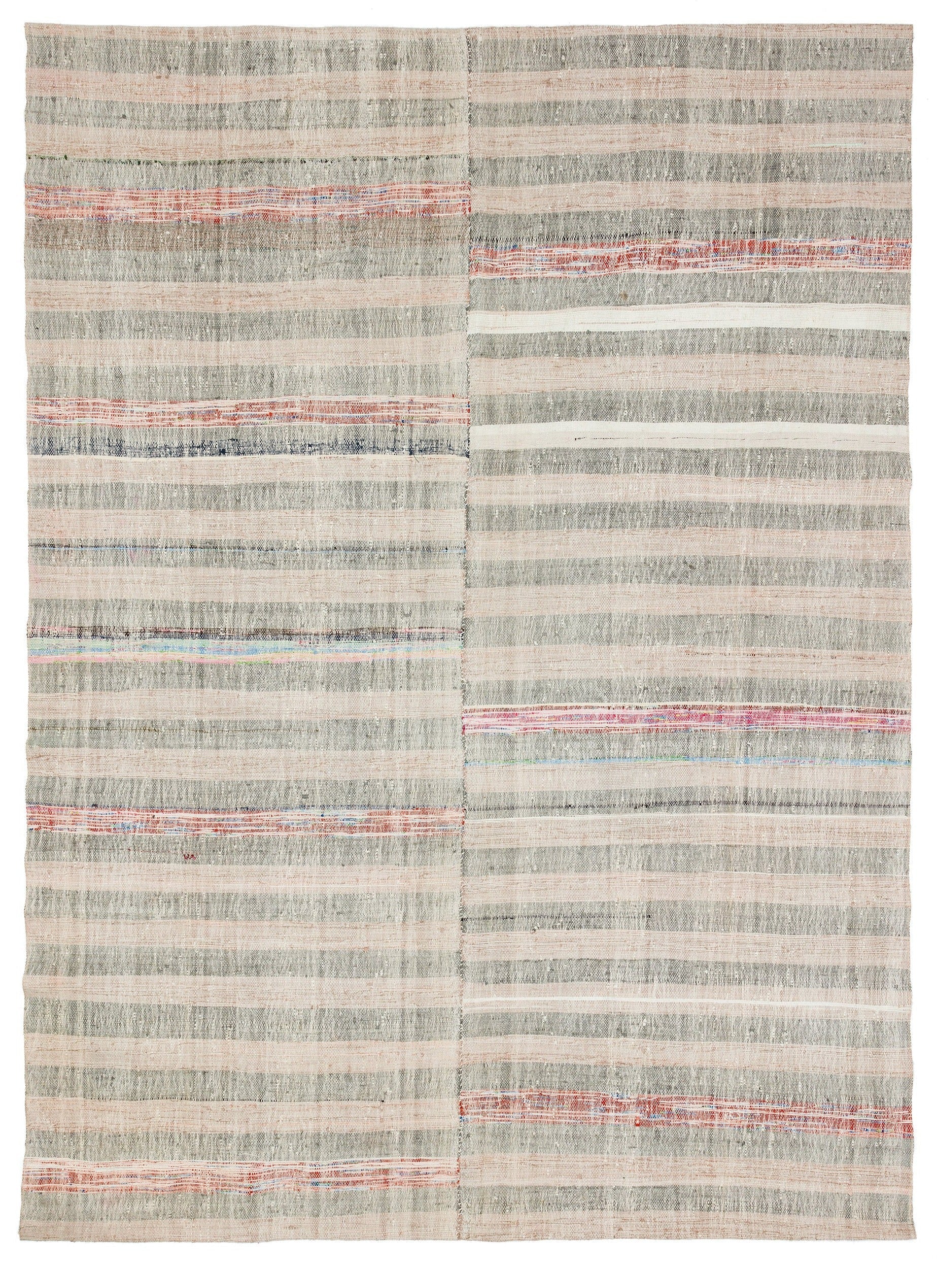 Girit Beige Striped Wool Handmade Area Rug 6'8" x 9'2"