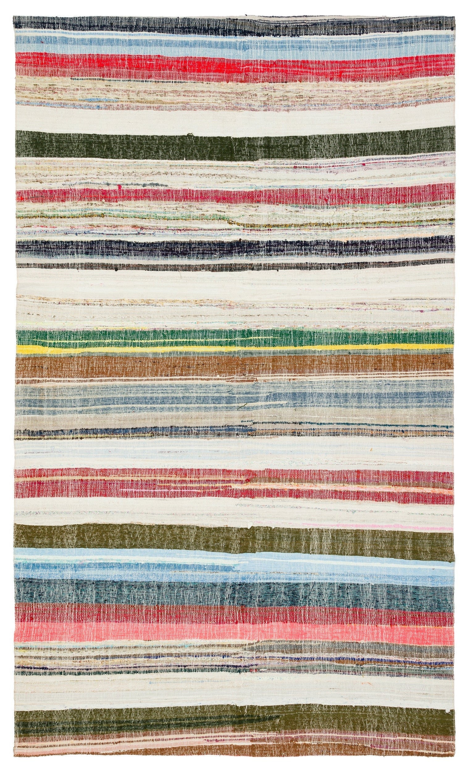 Girit Beige Striped Wool Handmade Area Rug 5'7" x 9'6"