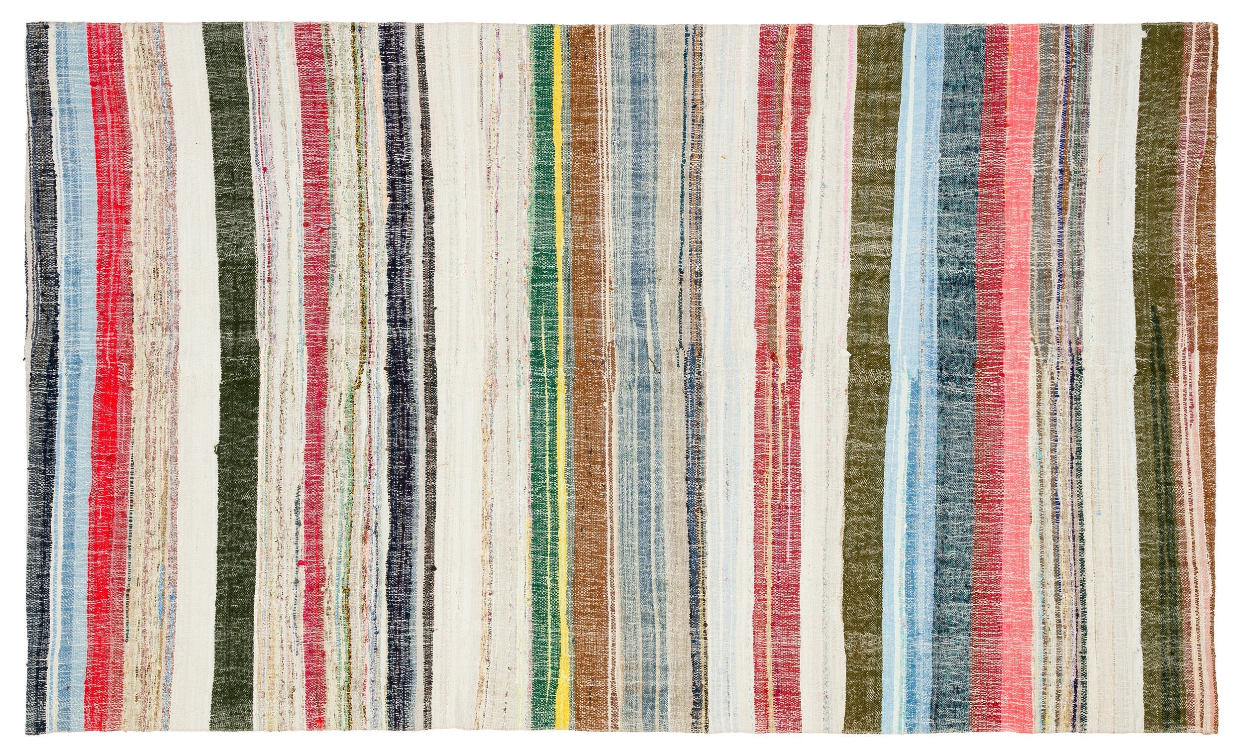 Girit Beige Striped Wool Handmade Area Rug 5'7" x 9'6"