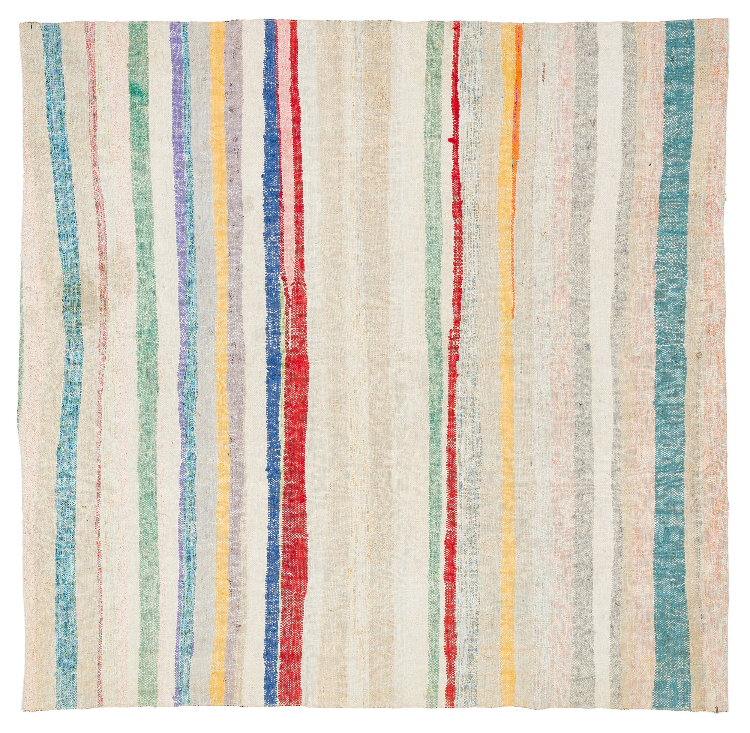 Girit Beige Striped Wool Handmade Area Rug 5'10" x 6'1"