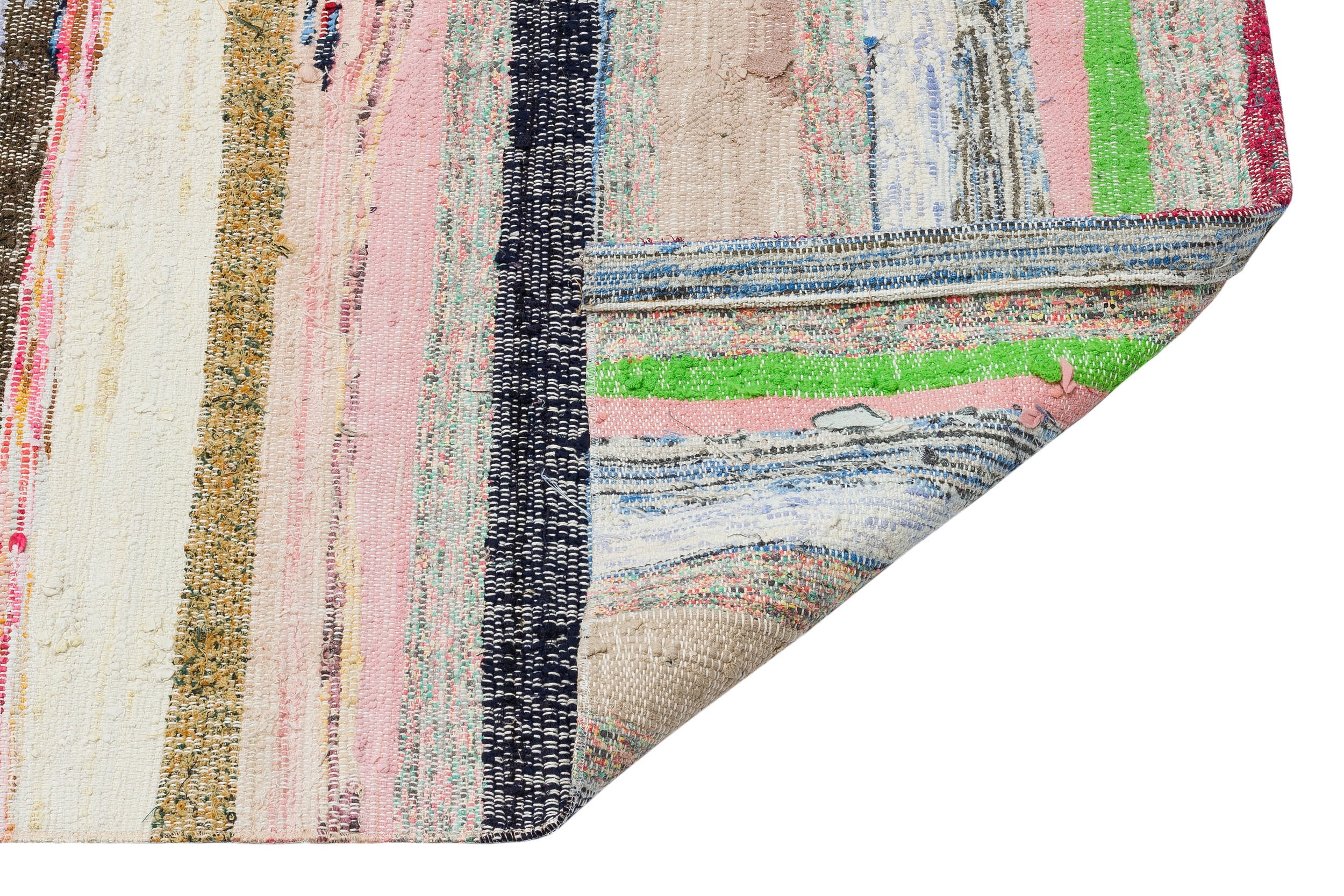 Girit Beige Striped Wool Handmade Area Rug 5'4" x 8'9"