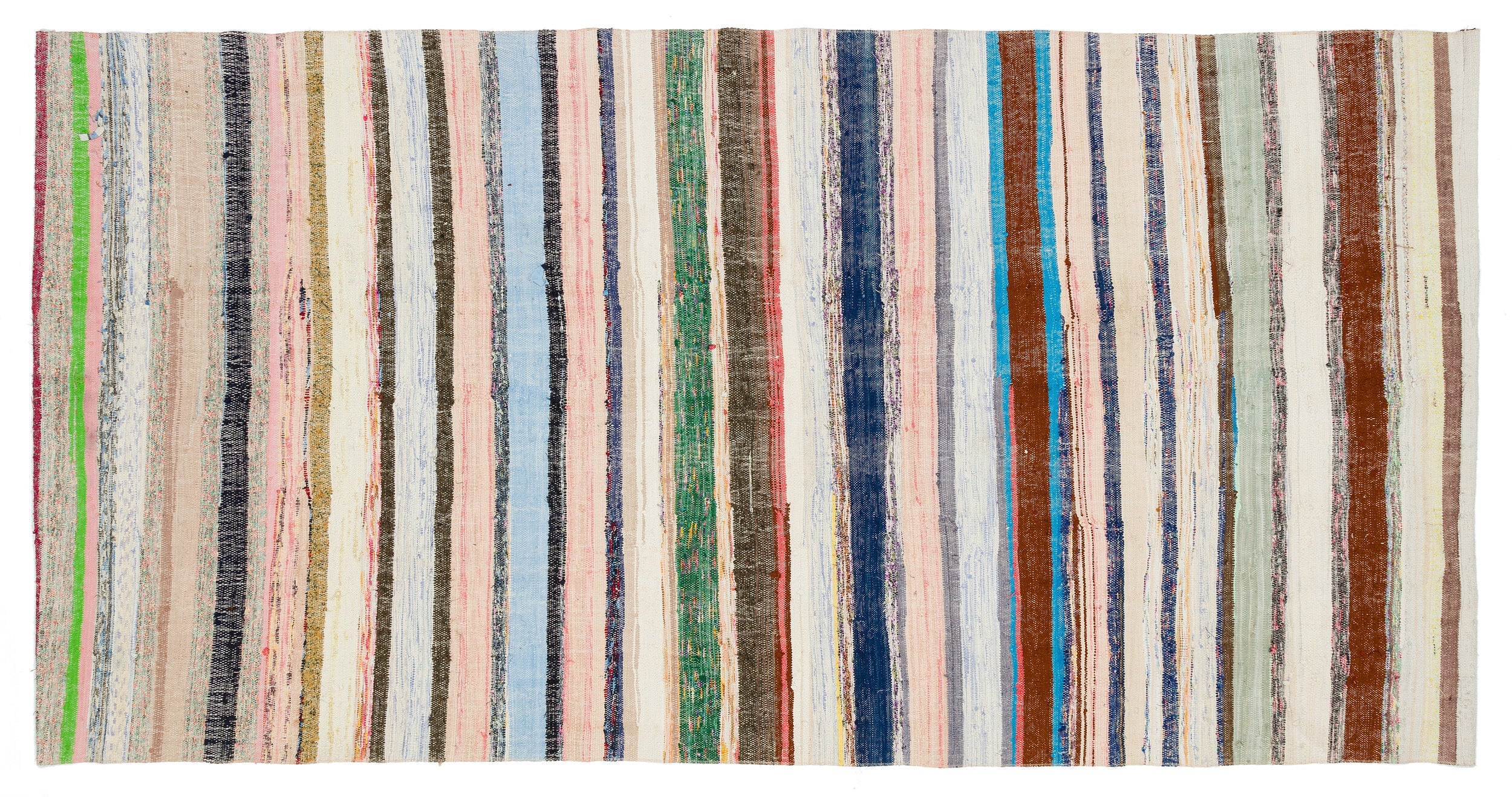 Girit Beige Striped Wool Handmade Area Rug 5'4" x 8'9"
