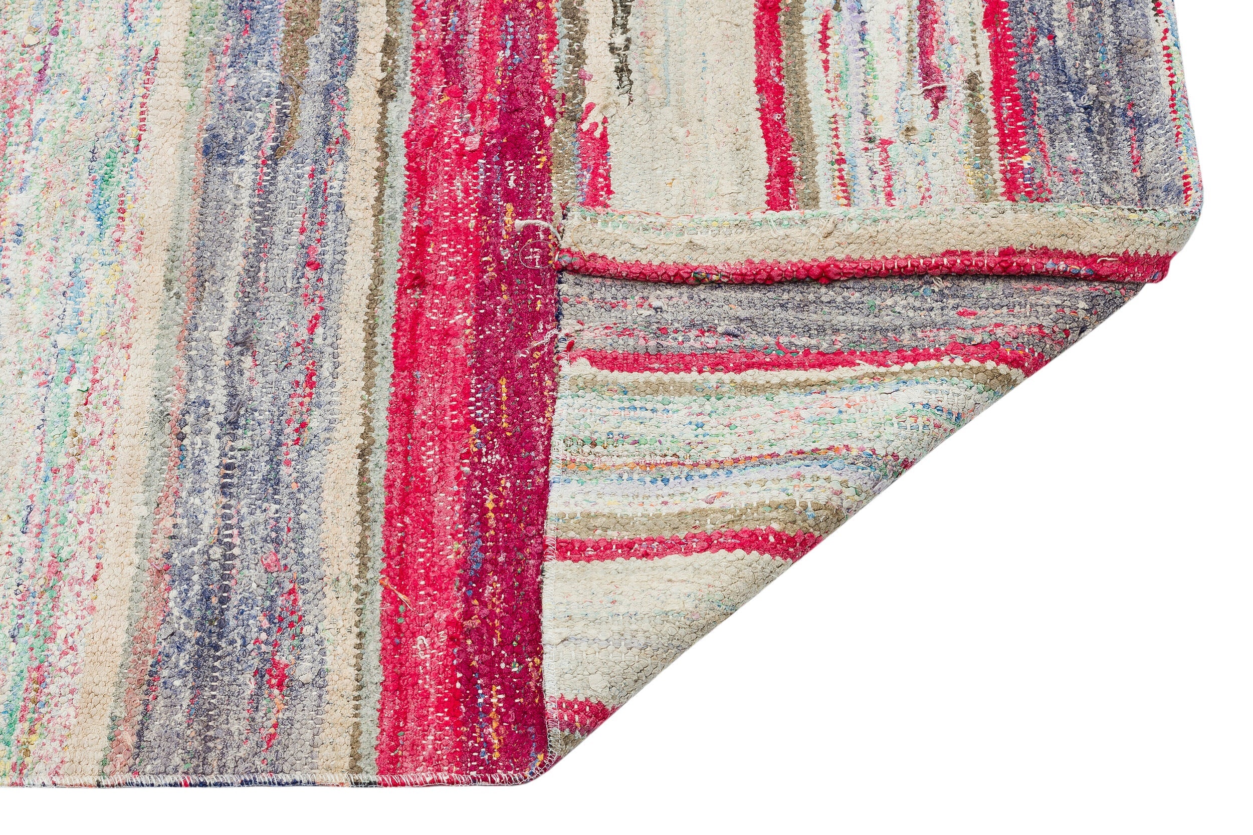 Girit Beige Striped Wool Handmade Area Rug 4'8" x 6'4"