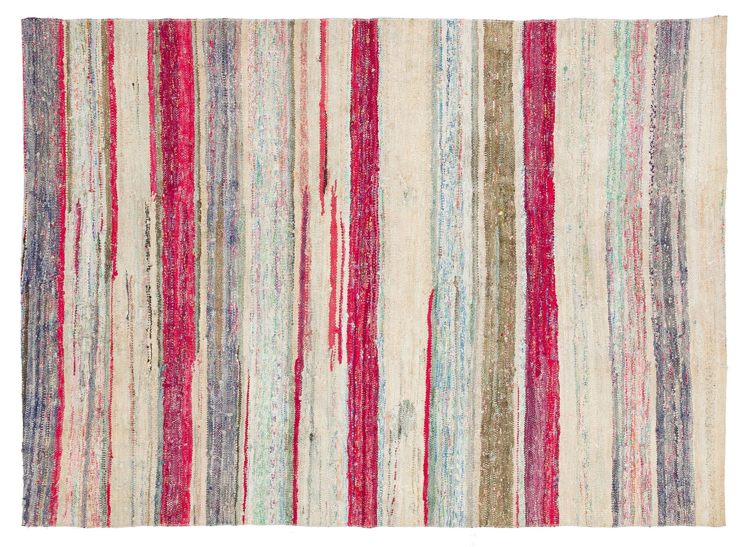 Girit Beige Striped Wool Handmade Area Rug 4'8" x 6'4"