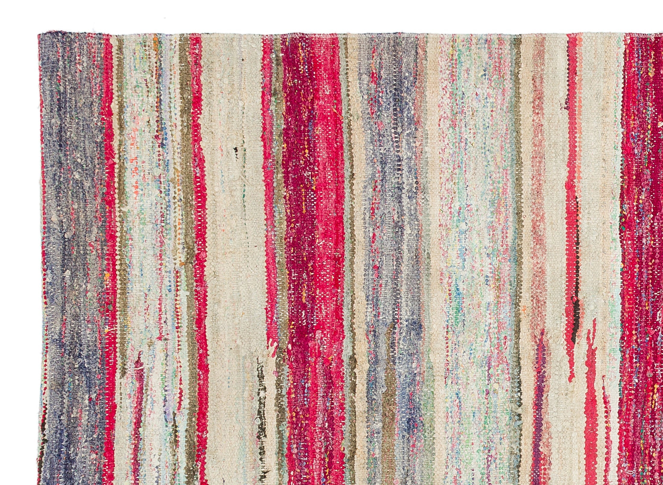 Girit Beige Striped Wool Handmade Area Rug 4'8" x 6'4"