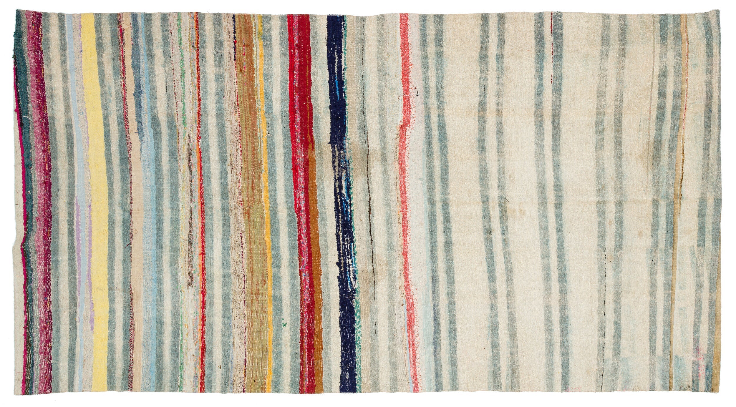 Girit Beige Striped Wool Handmade Area Rug 5'9" x 10'6"