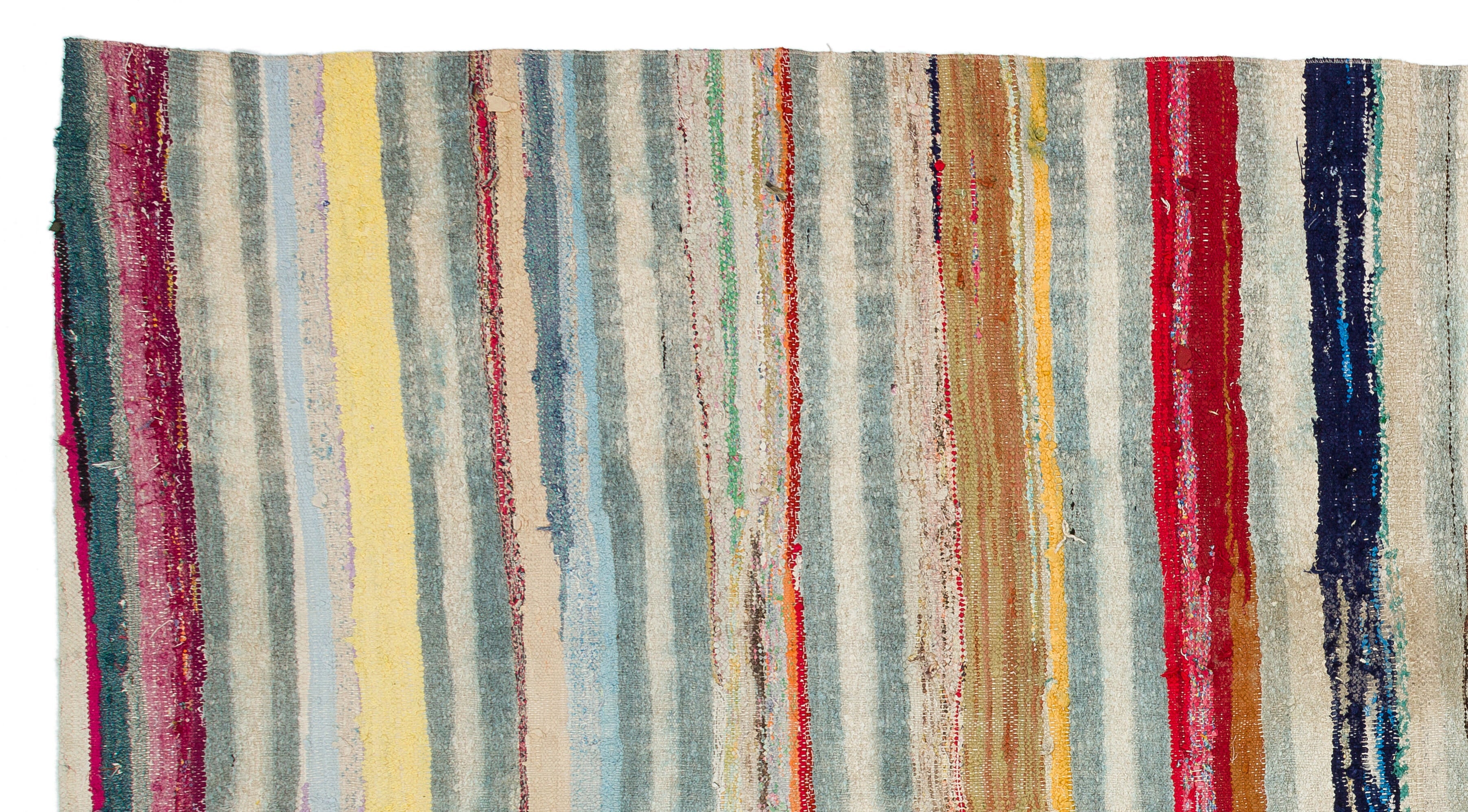 Girit Beige Striped Wool Handmade Area Rug 5'9" x 10'6"