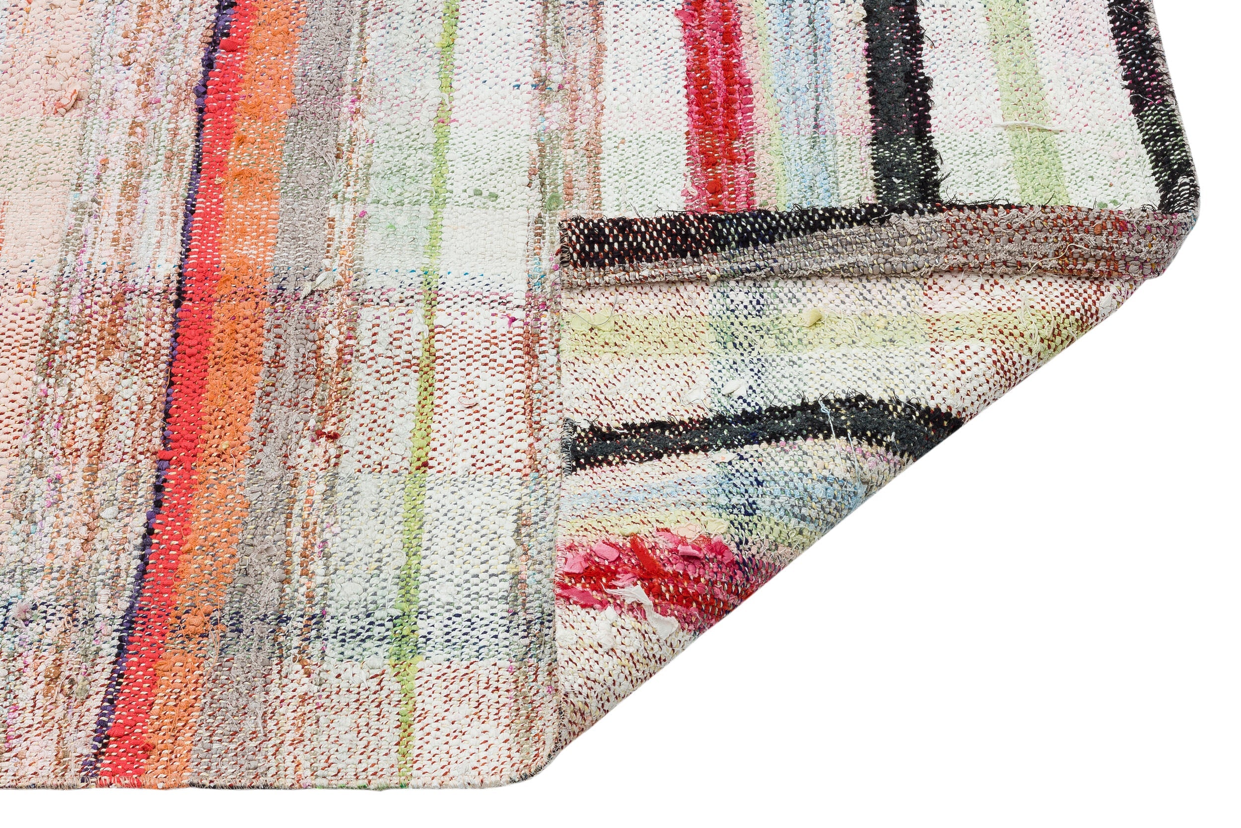 Girit Beige Striped Wool Handmade Area Rug 6'10" x 7'2"