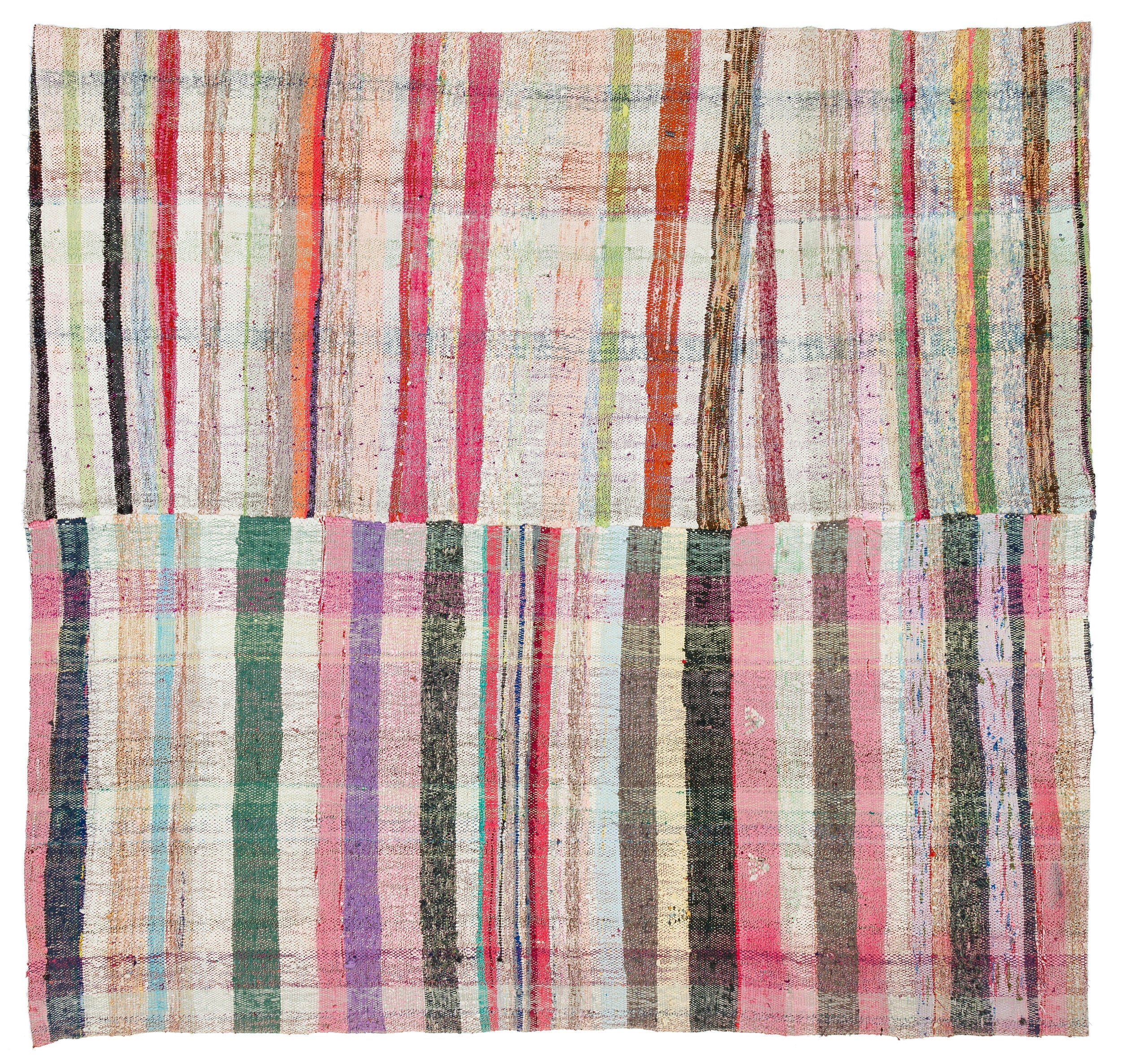 Girit Beige Striped Wool Handmade Area Rug 6'10" x 7'2"