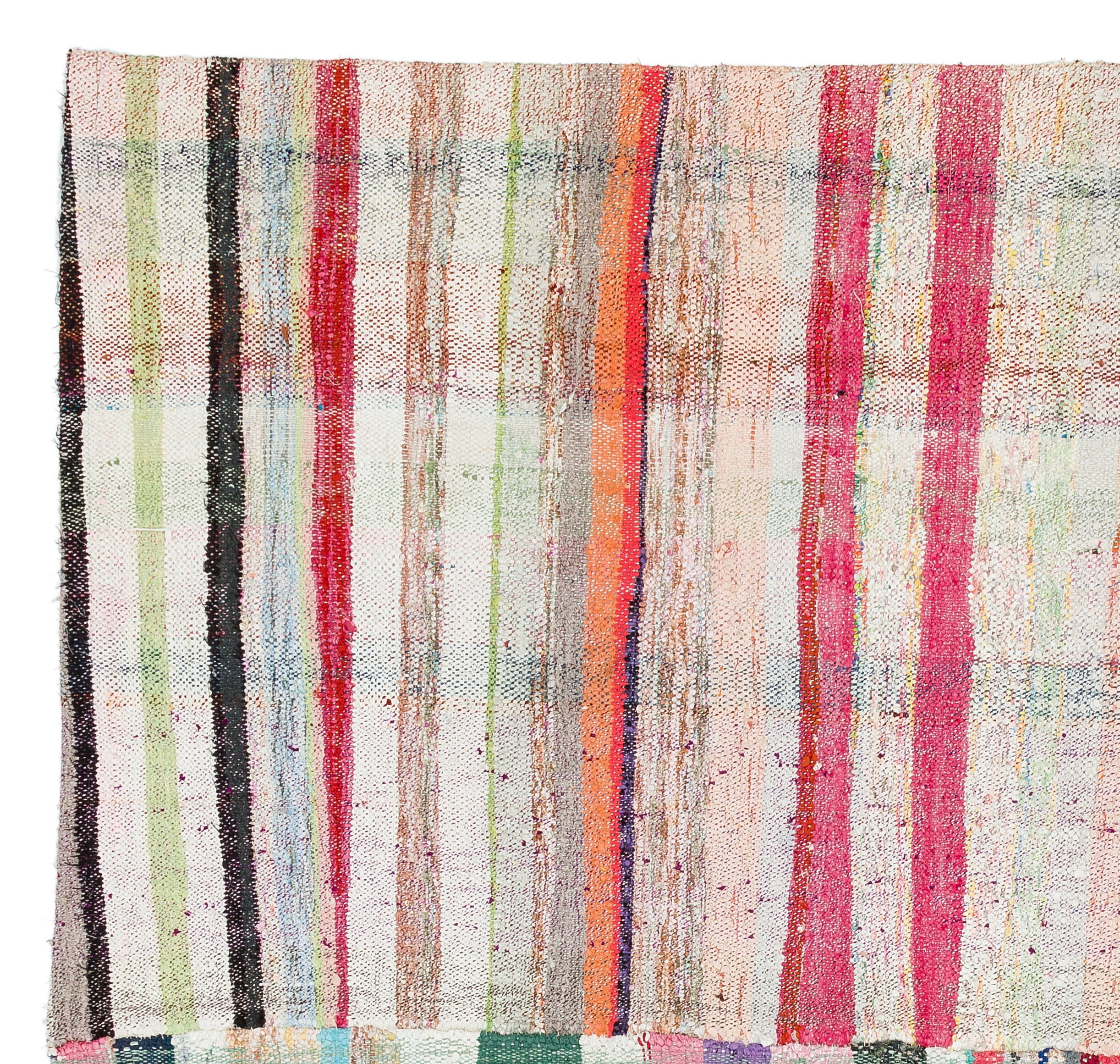 Girit Beige Striped Wool Handmade Area Rug 6'10" x 7'2"