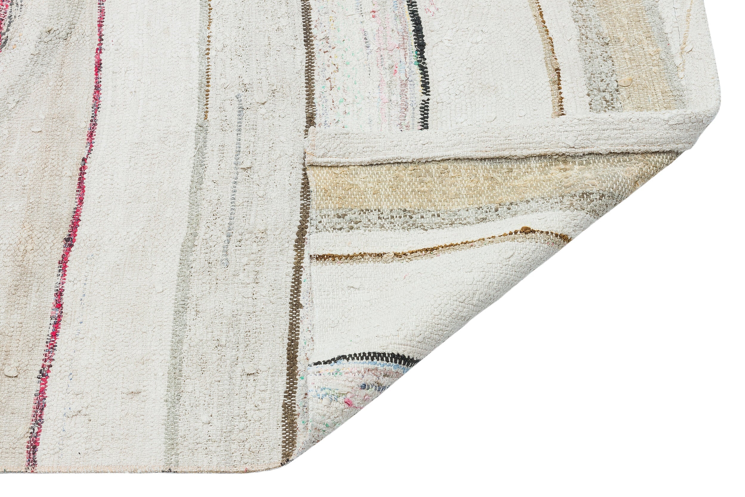 Girit 37159 Beige Striped Wool Handmade Area Rug 5'3" x 8'6"